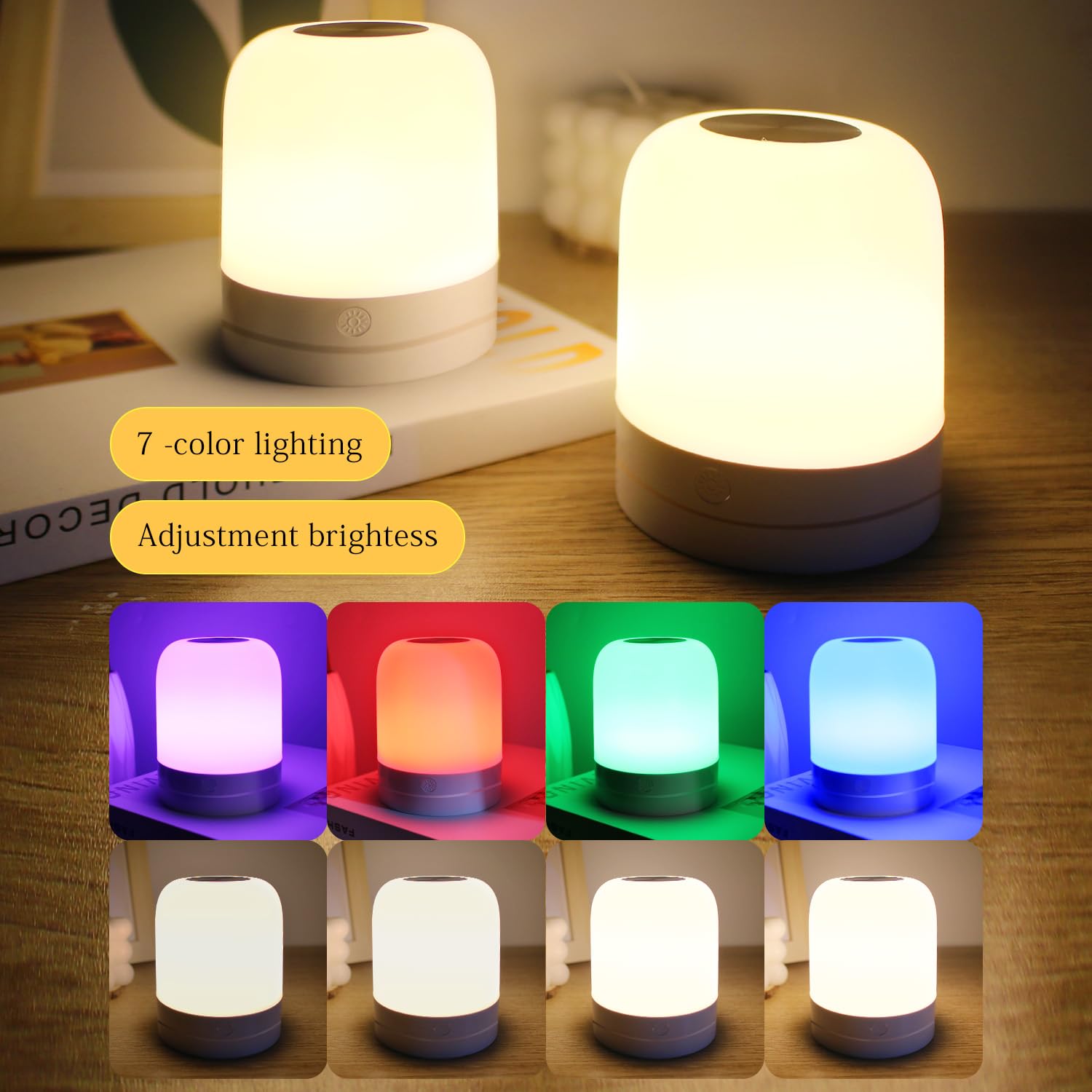 XOIDMIVCN Night Light for Baby Nursery, 8 Colours Bedside Touch Sensor Night Lamps for Kids Breastfeeding and Sleep Aid, USB Rec