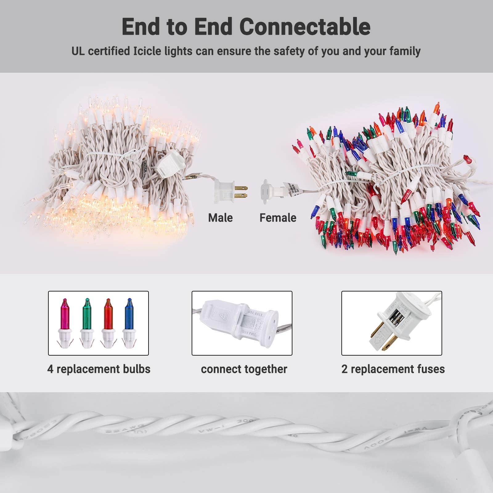 Lomotech Christmas Icicle Lights, 35Ft, 300 Count, Waterproof, Warm White, Connectable, Model LED08230200