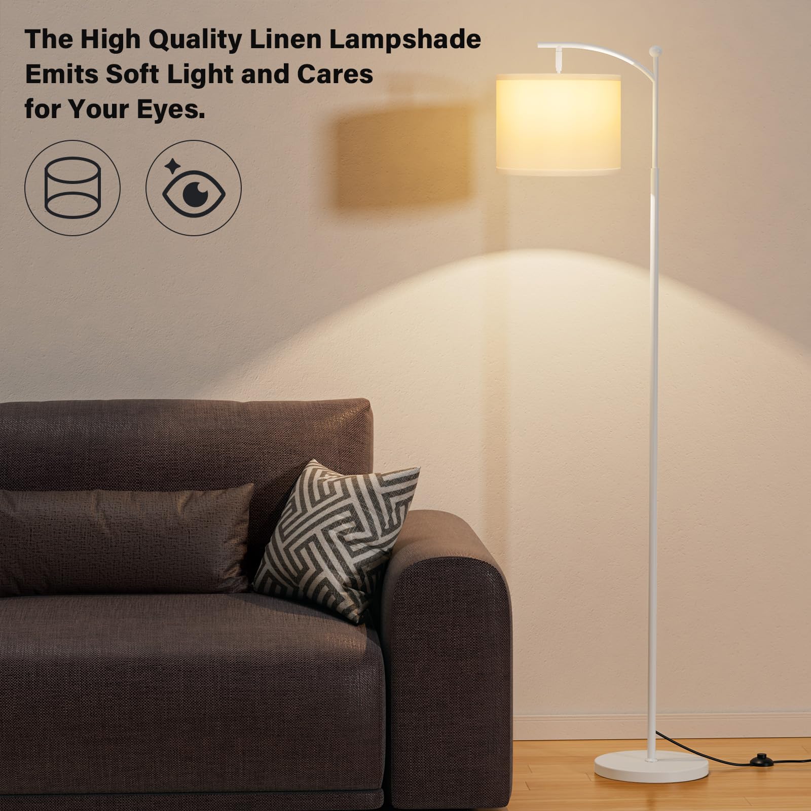 Ambimall 60'' Floor Lamps For Living Room & 3 Color Temperatures Bulb, White Lampshade & Foot Switch Included, Easy To Install,