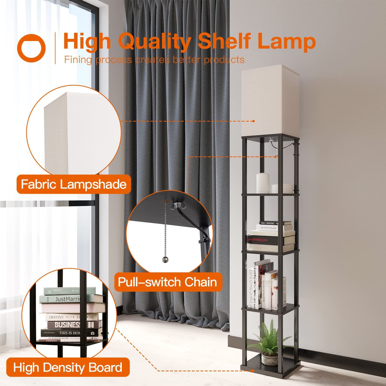 addlon Floor Lamp with Shelves, 70''H Black Modern Aluminum Design, Model A130109912, Includes 3CCT LED Bulb