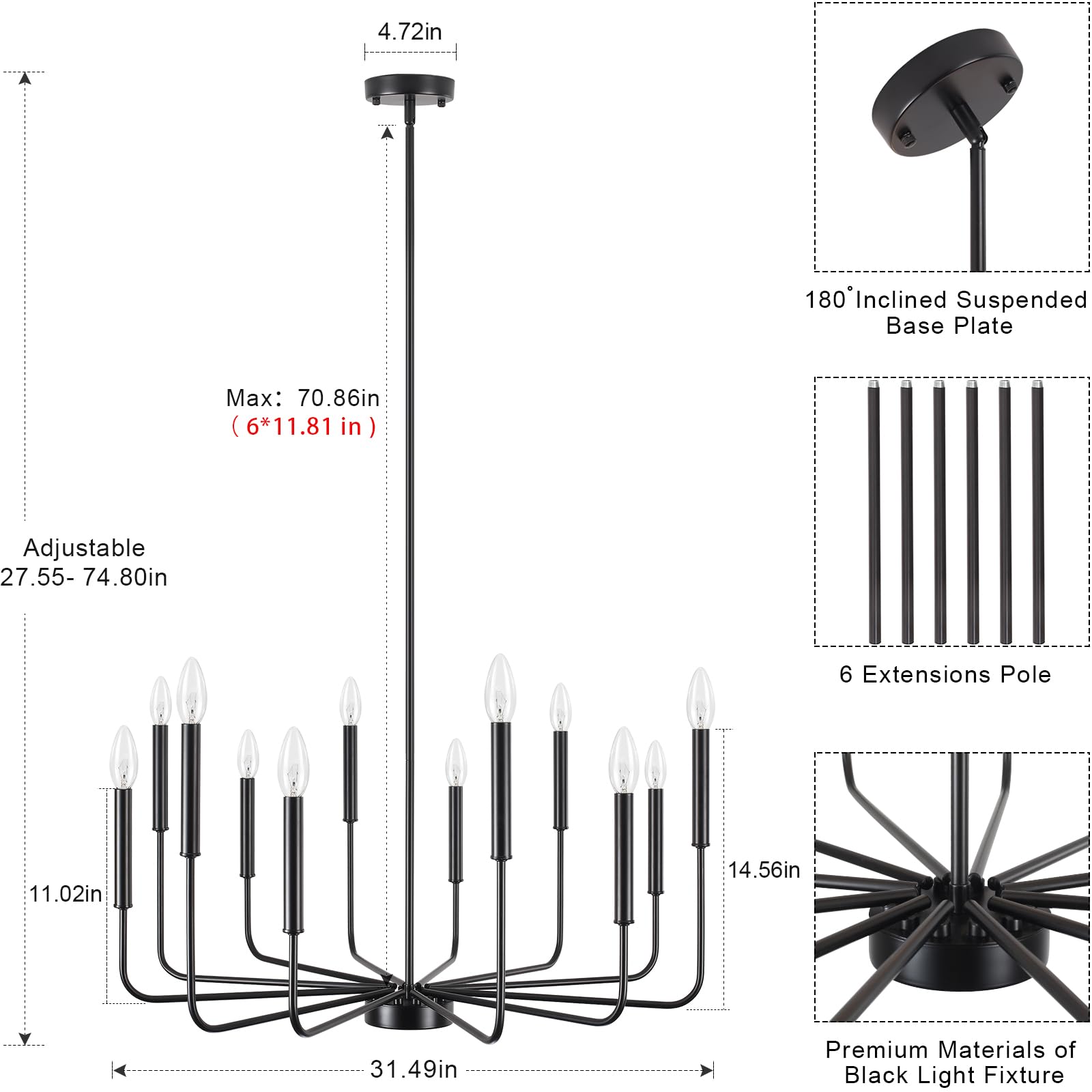 Ljhhowe Black Chandelier 12 Lights Farmhouse Chandelier For Dining Room Light Fixtures Rustic Industrial Candle Chandeliers Mode