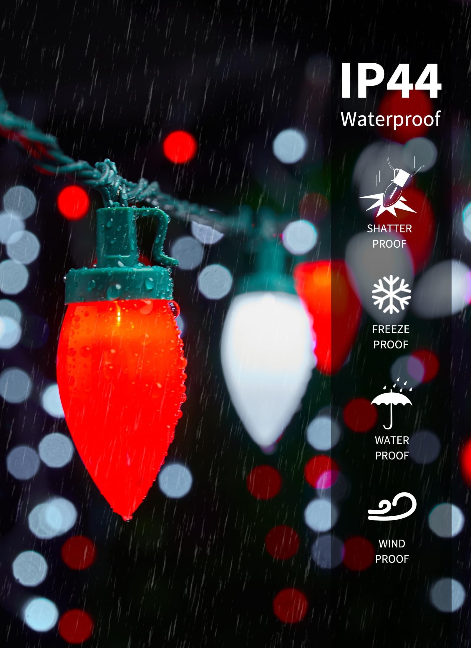 Brightown C9 Christmas Lights Outdoor Waterproof, 66Ft Vintage Lights String With 100 Smooth Opaque Bulbs, Plug-In Waterproof Ro