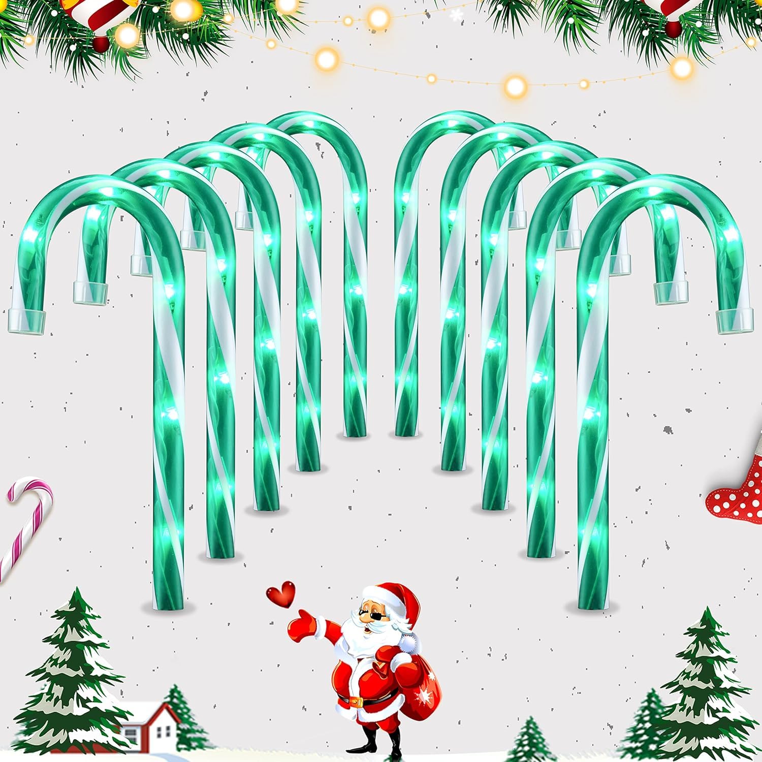 Ultimate Unicorn 10'' Christmas Candy Cane Lights (10PCS) for Landscape Decoration, Outdoor Pathway Makers Lights, Candy Cane Wa