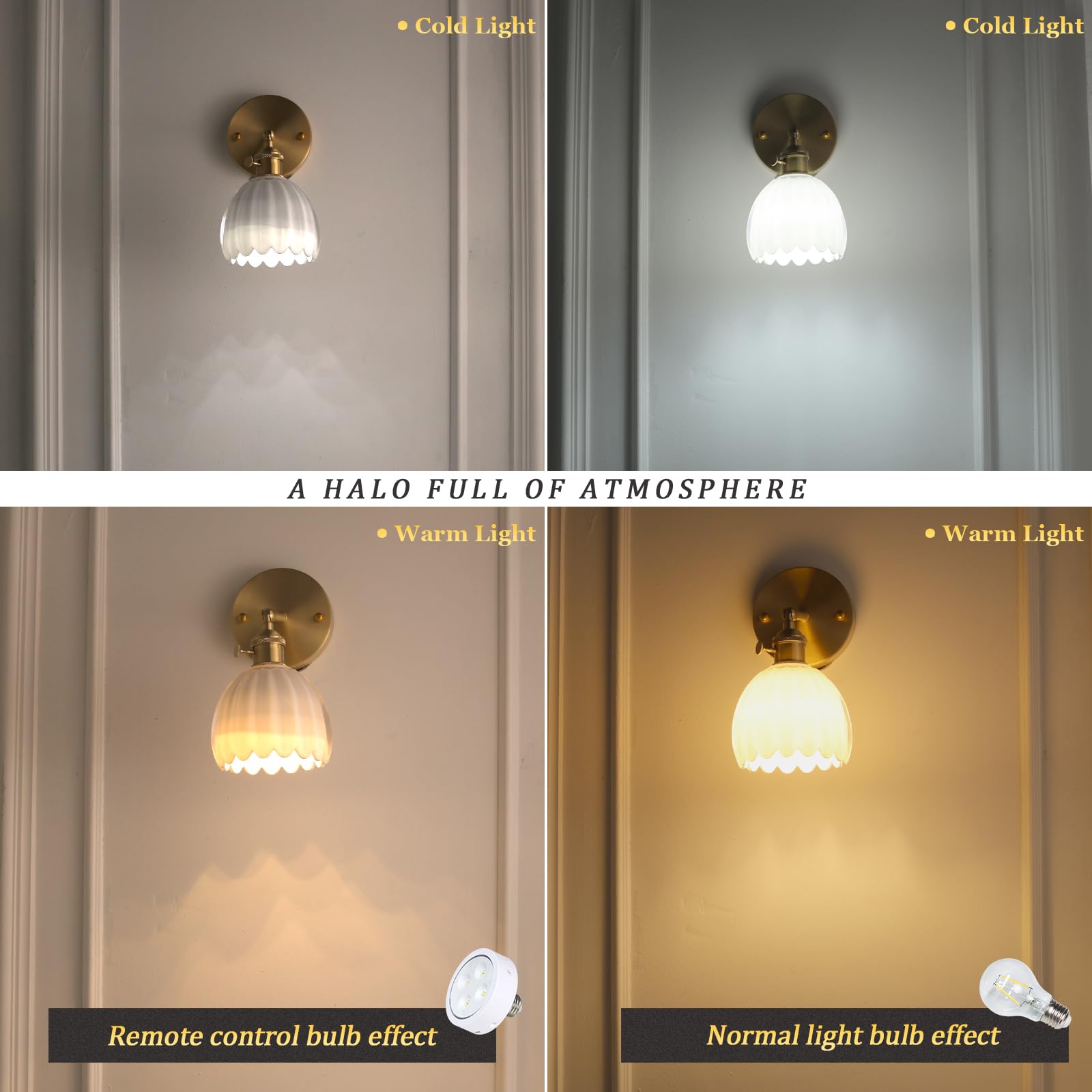 Shenmoyl Vintage Wall Sconces with White Tulip Glass Lampshade 180 Degree Adjustable Brass Sconces Hradwired Modern Wall Lightin