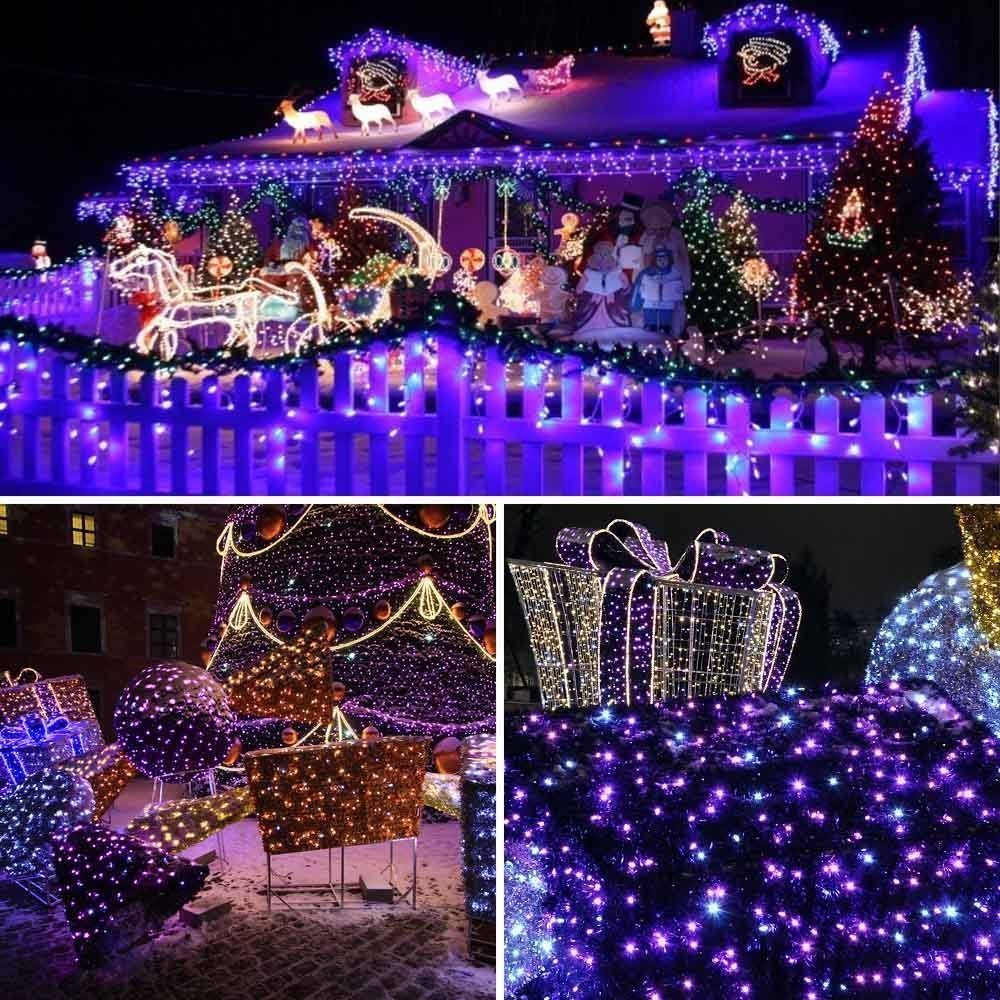 FULLBELL Fairy Lights String Lights 33ft 100 LED, Memory Modes, Transparent Wire, Purple, Model FLEDTKSL10MWW-PU