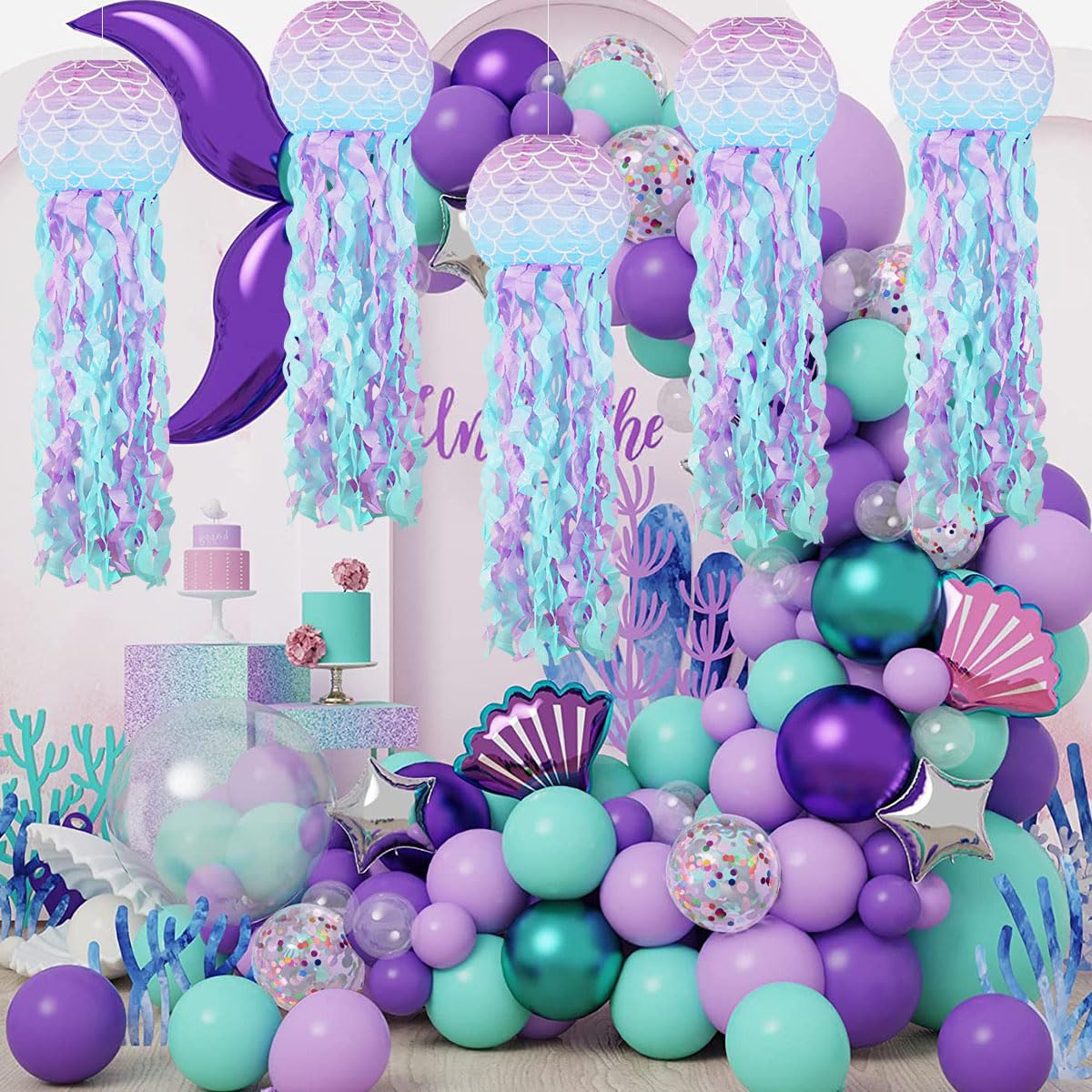 Yunxuan Mermaid Party Decorations, Jellyfish Paper Lanterns Mermaid Scales Hanging Lantern For Mermaid Birthday Party Baby Showe