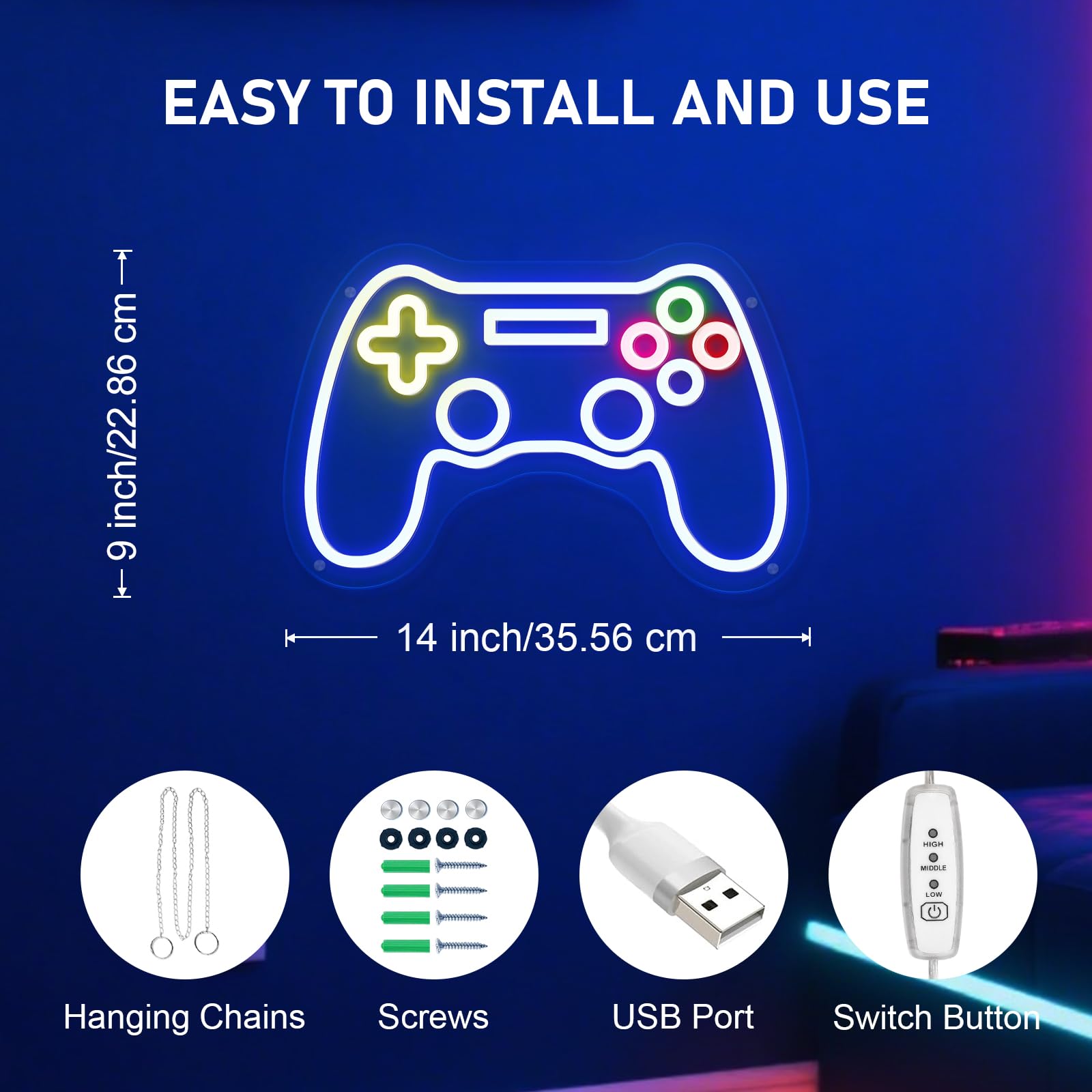 Gamer Neon Sign-Game Led Sign For Teen Boy Gamepad Shaped Signs Light For Gamer Room Bedroom Wall Decor Gifts