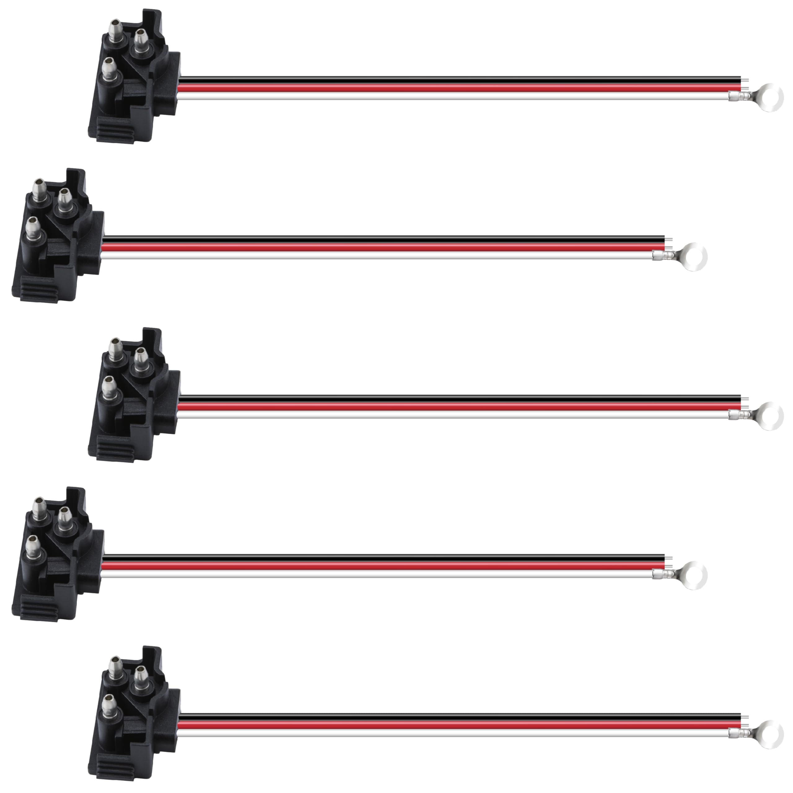 5 PCS 3 Wire Plug Truck Trailer Light Plug  3 Prong Pigtail Wire Plug  Right Angle Pigtail Harness for Stop Turn Tail Light  Fit with Sealed 4 Round Lights and 6 Oval Lights