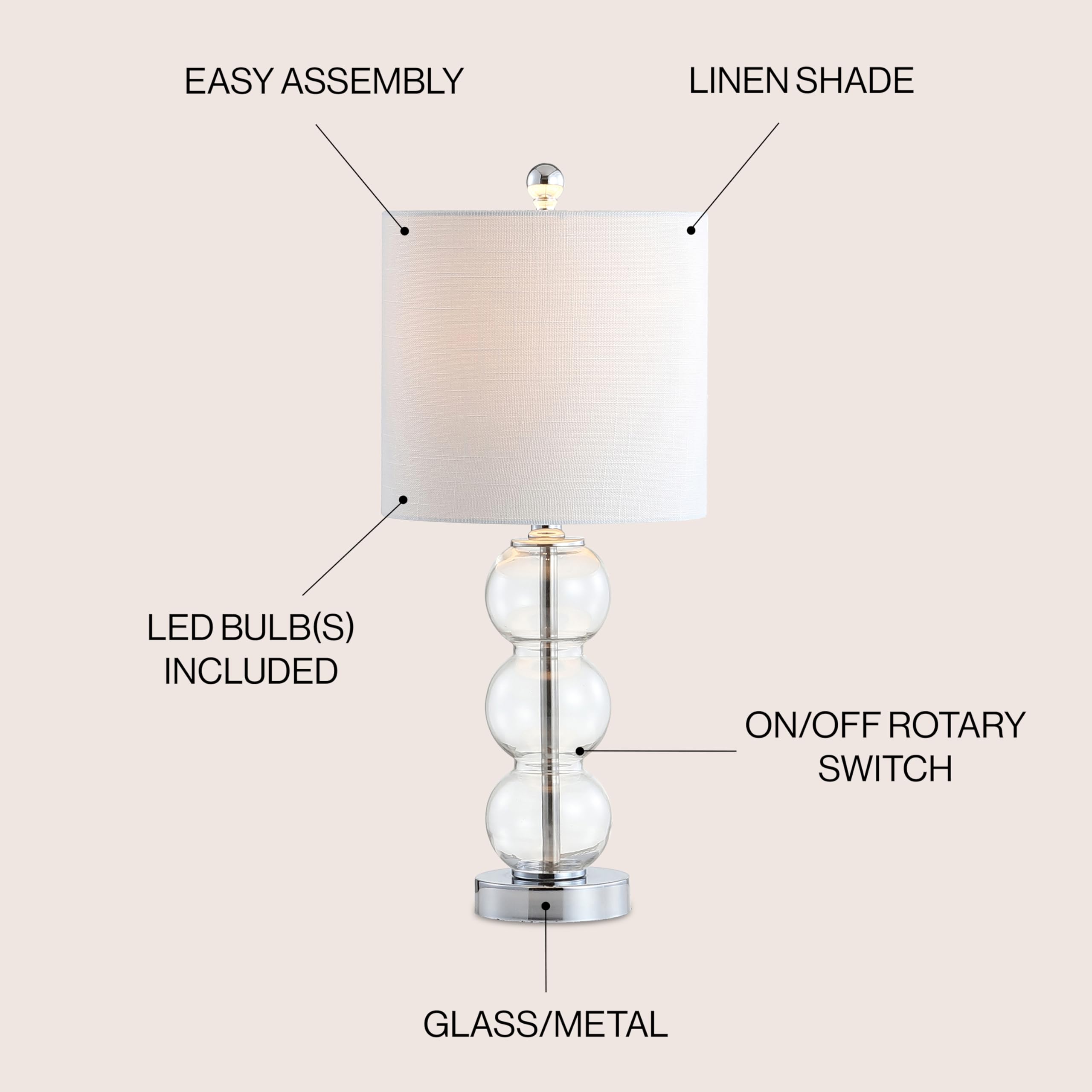 Jonathan Y Jyl1021D February 21'' Glass/Metal Led Table Lamp Contemporary Bedside Desk Nightstand Lamp For Bedroom Living Room O