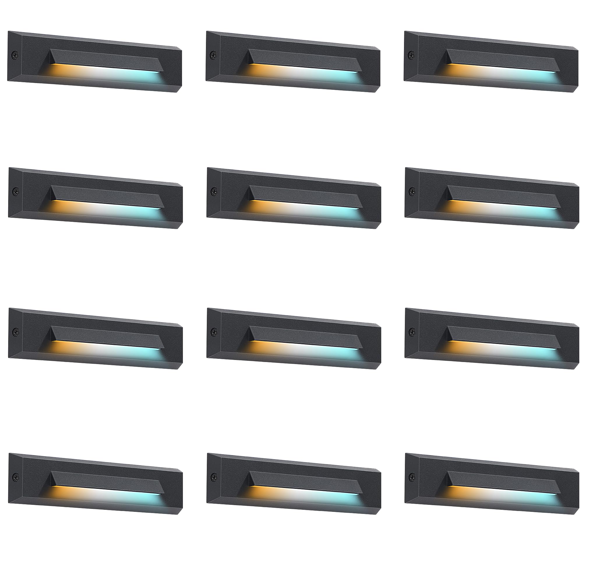CLOUDY BAY LED Step Lights, 12 Pack, 3 Color, 2.5W, Aluminum, Black, Model CBST053CBK-12PK, Outdoor Accent Lighting