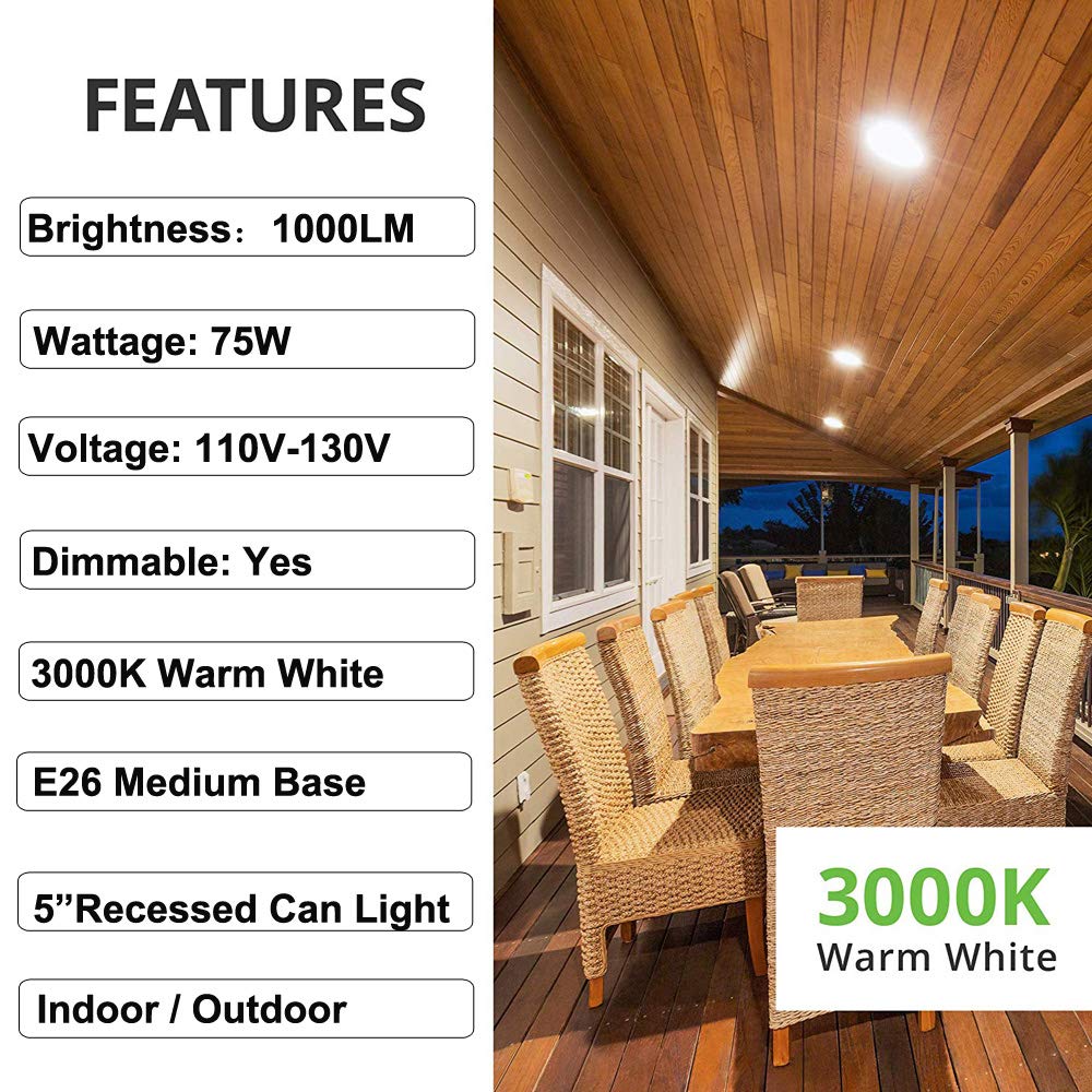 Vinaco Par30 Flood Light 75W, 6 Pack High Brightness 1000Lm Par30 Halogen Long Neck Dimmable,Par30L Flood 75 Watt 3000K Warm Whi