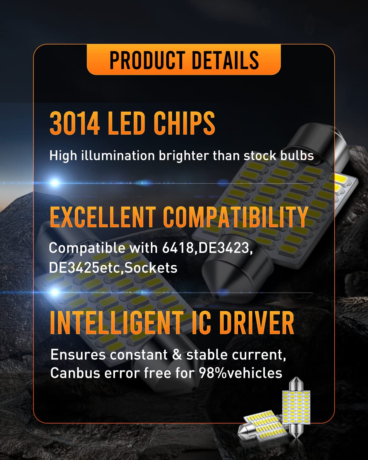LUYED 6418 6411 LED Bulb 860 Lumens Xenon White Canbus Error Free 1.5 inches 36mm DE3423 DE3425 LED Lights for Interior Dome Map
