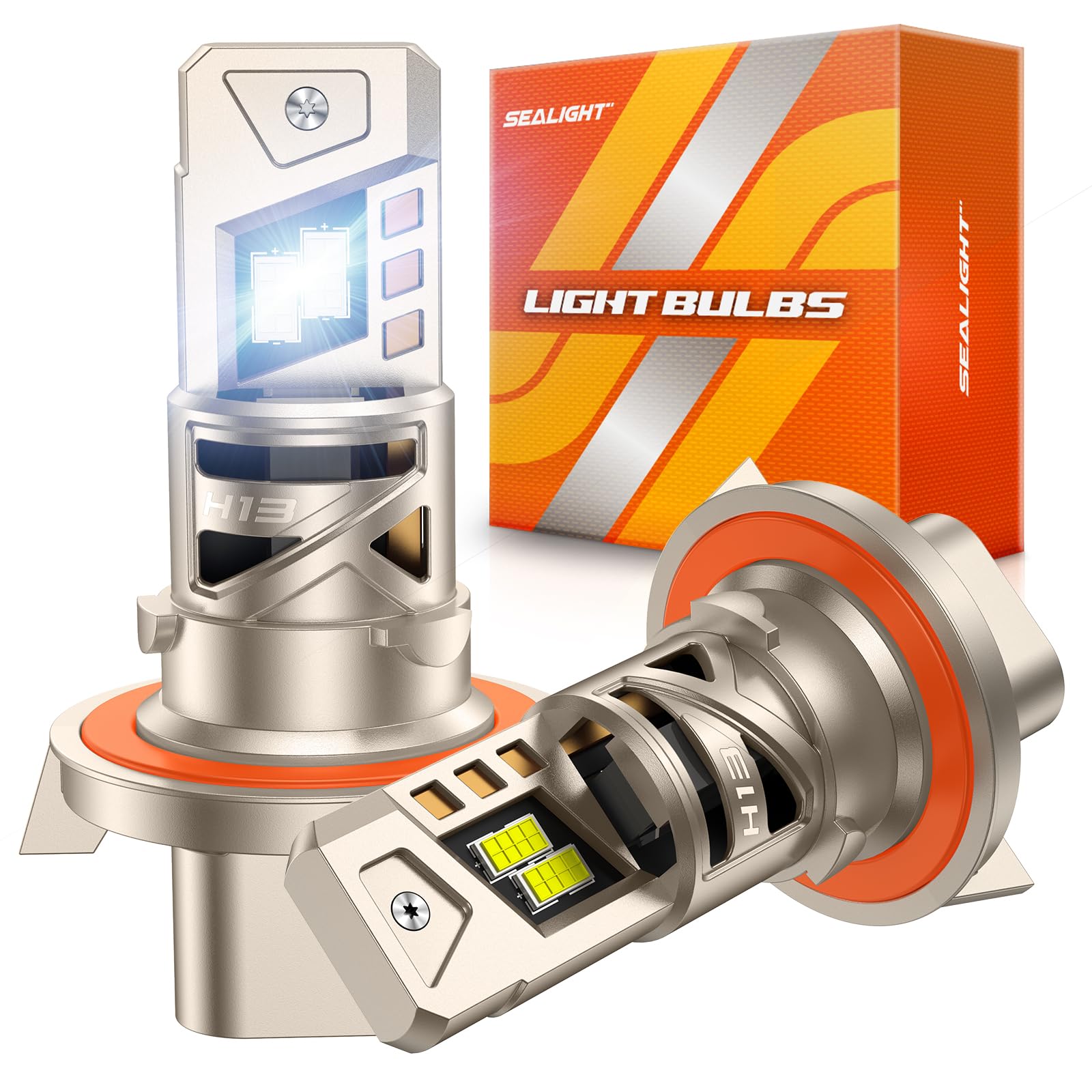 Sealight H13 ?????? Bulbs  52000Lm 1000% Ultra Brighter H13 Fog Bulb  32Pcs Lighting Chips  80 000Hrs+ Lifespan  9008 Drving Front Light 6500K White  1:1 Size Plug N Play Fog Light  Pack Of 2