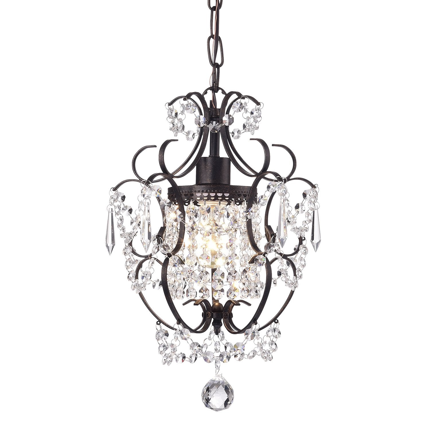 Edvivi Amorette Mini Chandelier Crystal, 1 Light Modern Elegant Glam Ceiling Light Fixture Antique Bronze, Adjustable Hanging Li