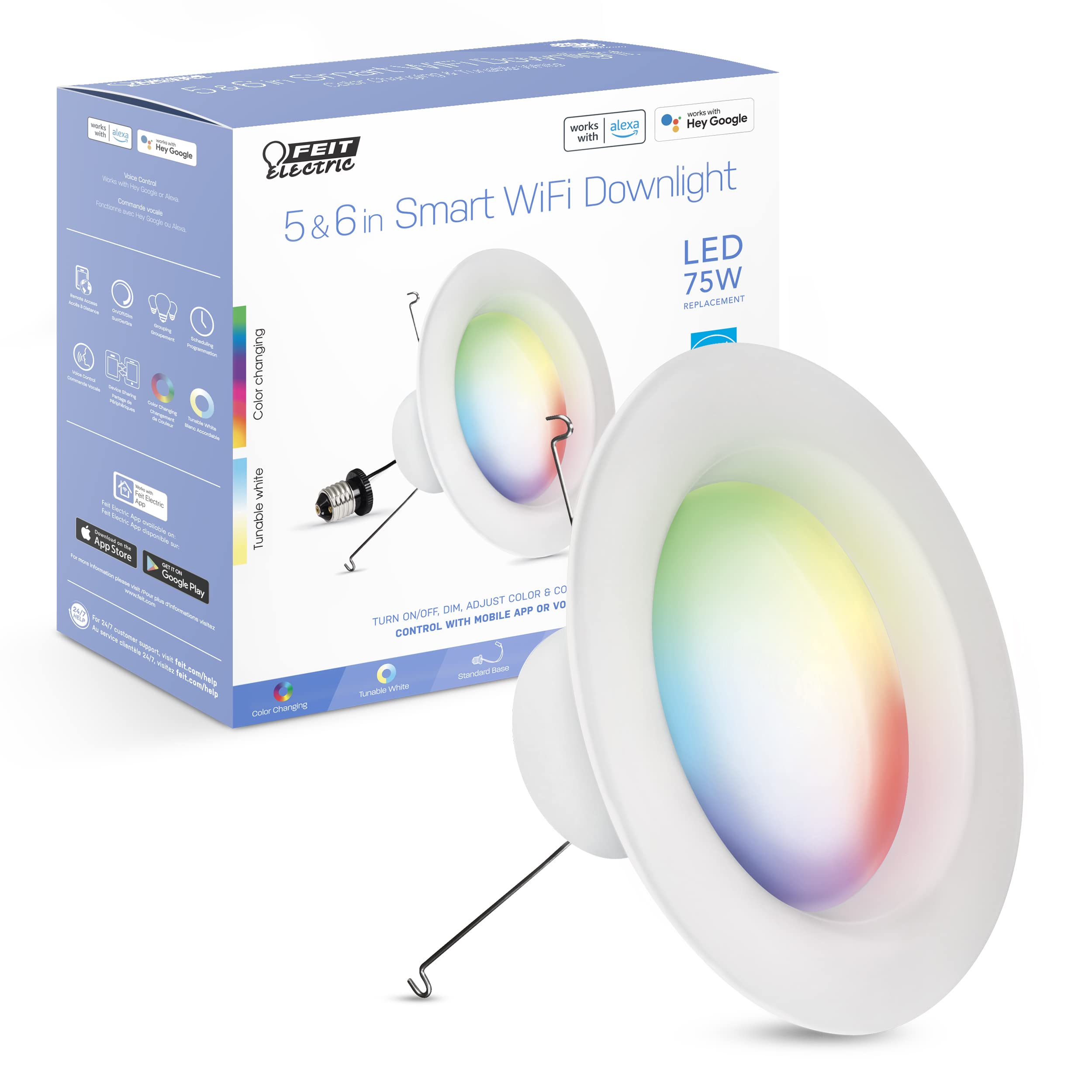 Feit Electric Smart Recessed Downlights, 5-6 Inch, Wi-Fi LED, Dimmable Color-Changing, 1000 Lumens, 11.1W (75W Equivalent), Voic