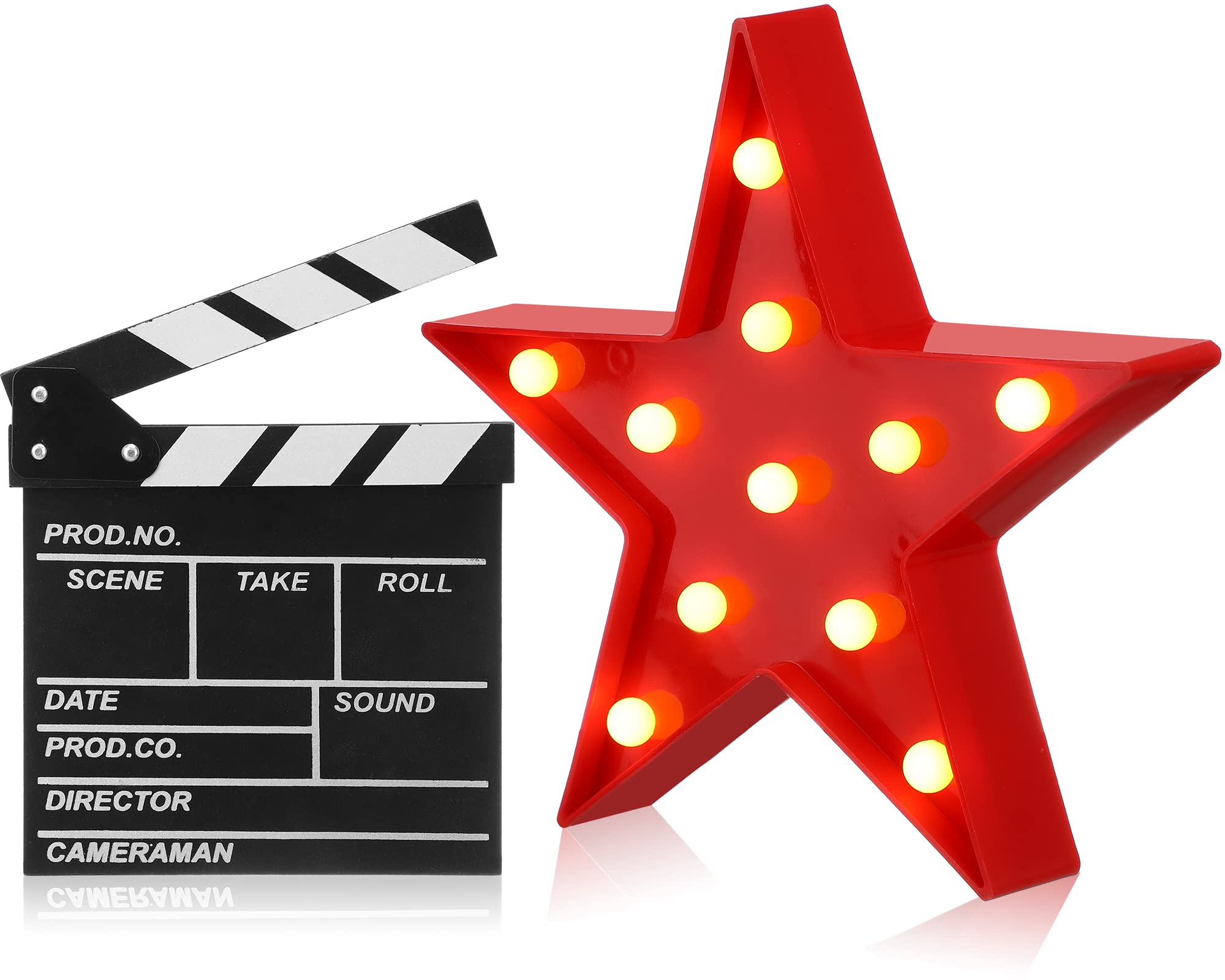 Tuanse 2 Pcs Movie Night Supplies Movie Theater Decor Film Clapper Board Accessory and Marquee Light LED Star Sign Props for Mov