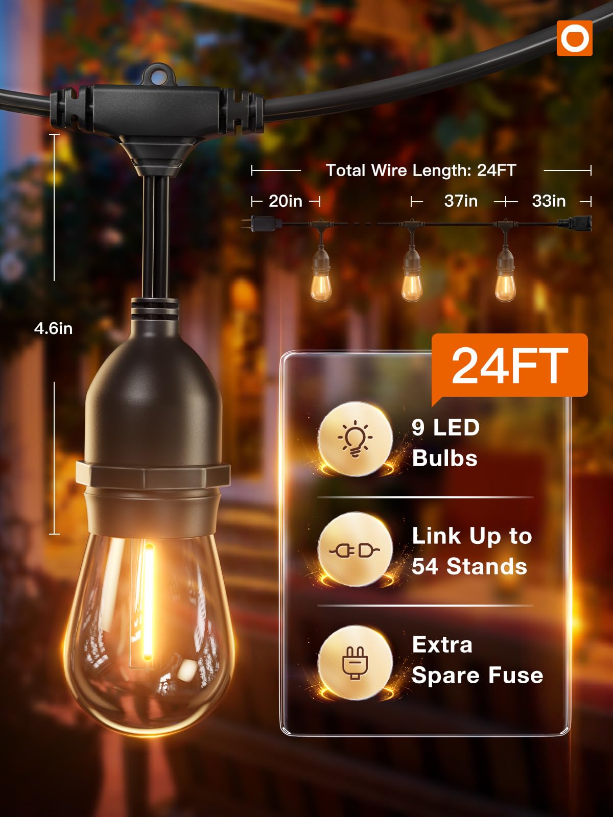 Addlon Led Outdoor String Lights 24Ft With Edison Vintage Shatterproof Bulbs And Commercial Grade Weatherproof Strand - Etl List