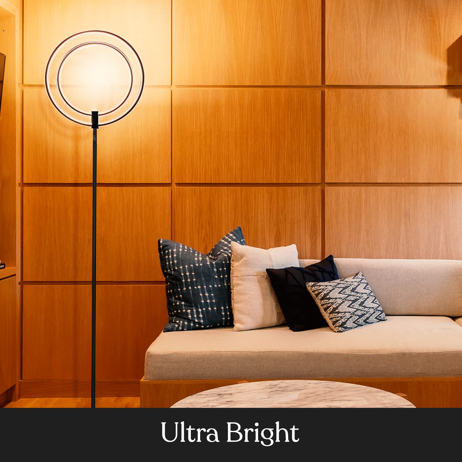 Brightech Eclipse Dimmable LED Floor Lamp, Modern Black Torchiere for Living Rooms & Offices, Model ECPLSE-Bk, Metal Construction