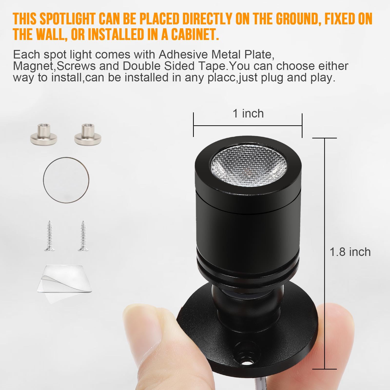 Taysing LED Mini Spotlight Accent Lights for Display - Cold White 4 Pack with Dimming & Timing, Metal, Model 3130314011