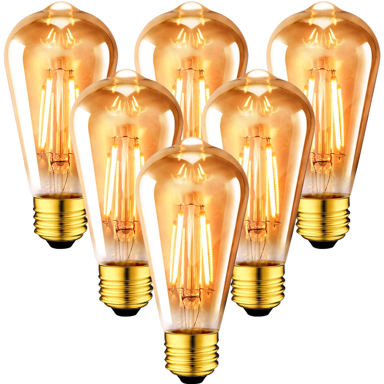 ANWIO Vintage Edison LED Filament Bulb 5W Dimmable 2500K Warm White E26 Amber Glass 6 Pack