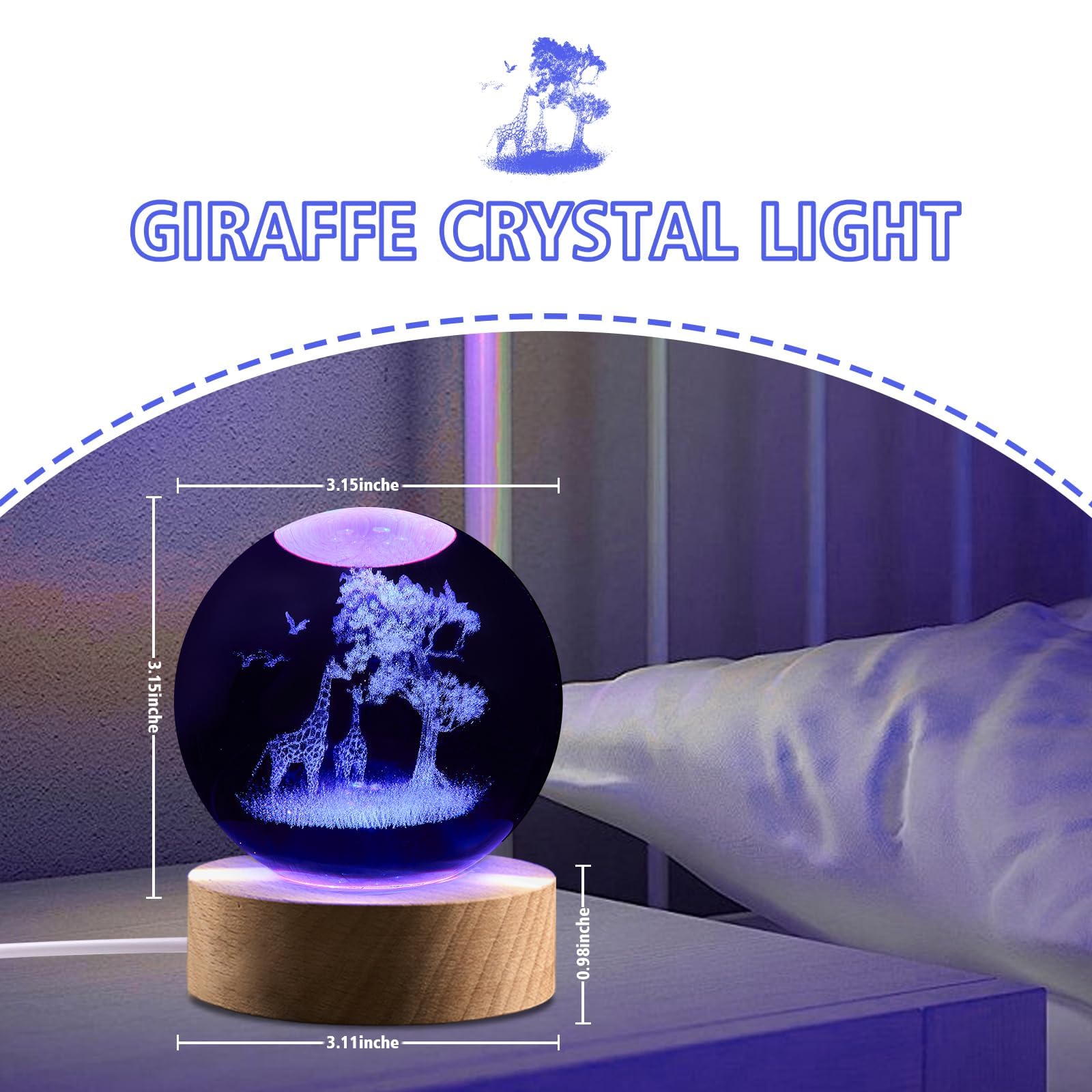 Shellvcase 3D Giraffe Figurine Lamp with Remote Control, Crystal Ball Night Light Decor for Bedroom, Giraffe Gifts for Women