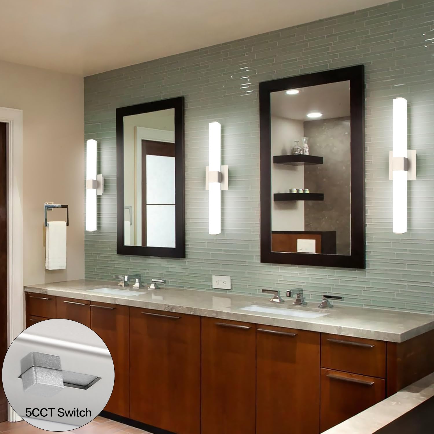 ZUZITO Brushed Nickel Vanity Lights for Bathroom 24 Inch, Modern LED Bathroom Lighting Fixtures Over Mirror, 18W 5CCT Dimmable V