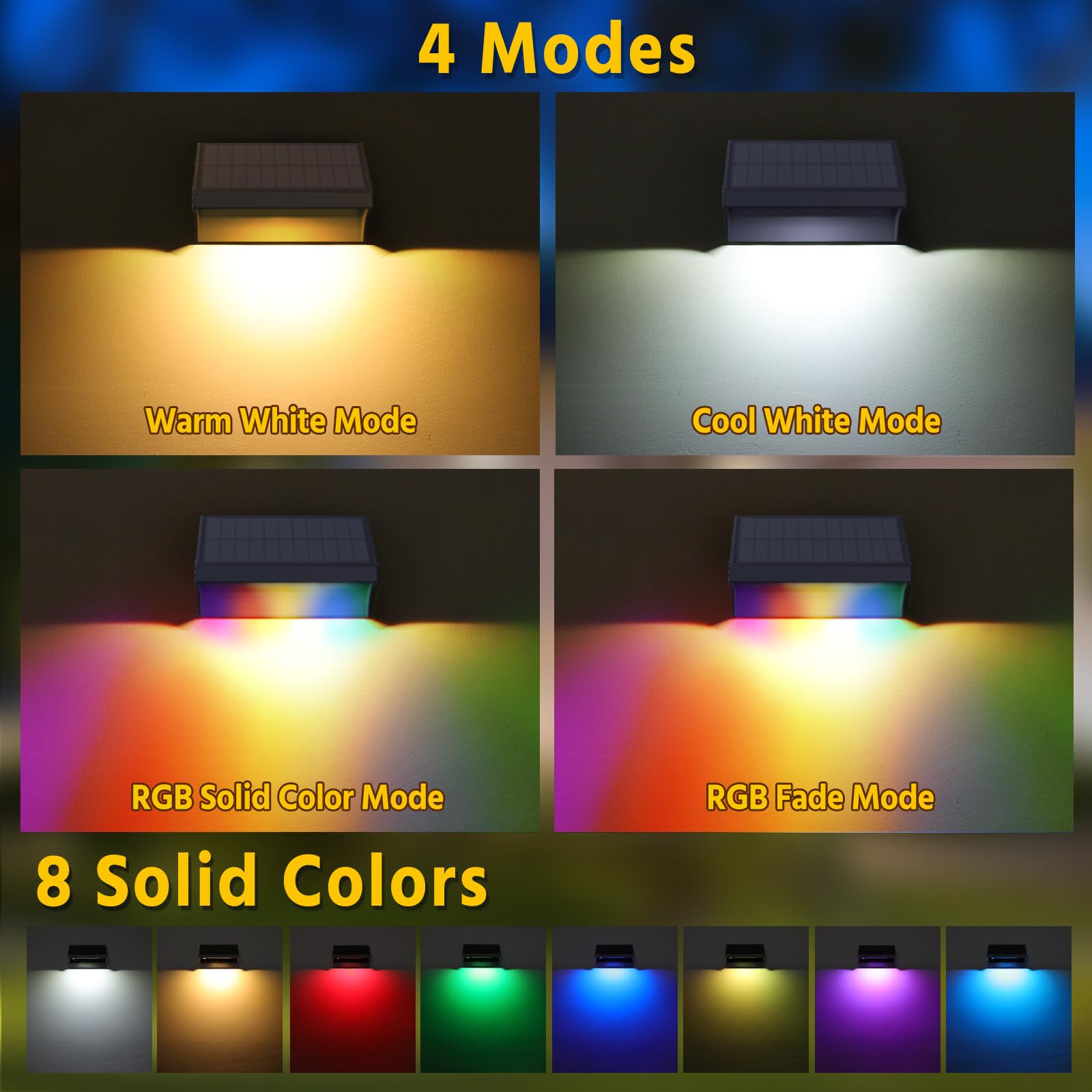 Niorsun Outdoor Fence Lights, 6 Pack Waterproof Led Solar Fence Lights With 1500Mah Battery, Warm White/Cool White/Rgb, Easy-To-