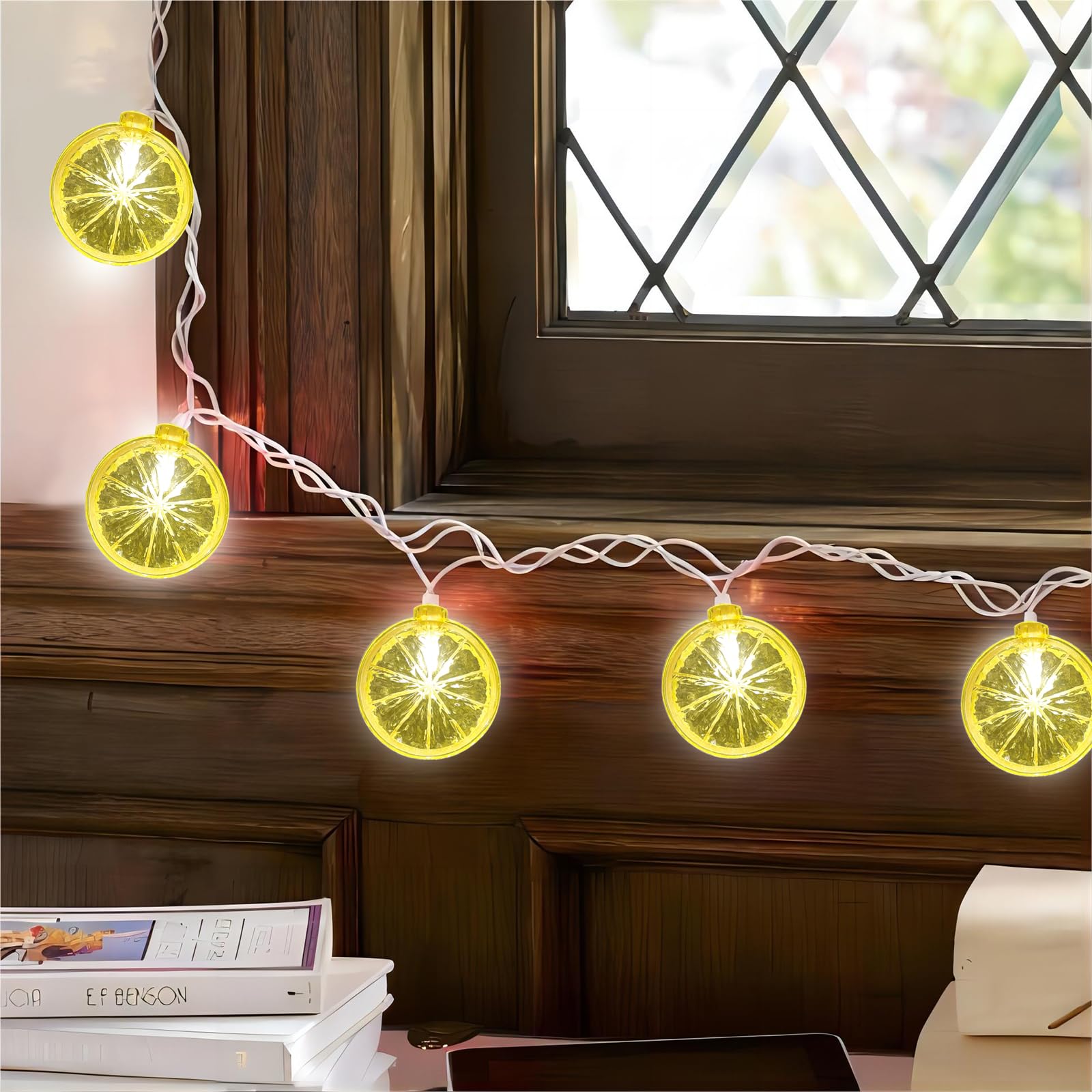 Egcol 8.5FT LED Lemon String Lights, Plug in Summer Fairy Lights with 10 Lemon Slicer Lights, Novelty Decorative String Lights f