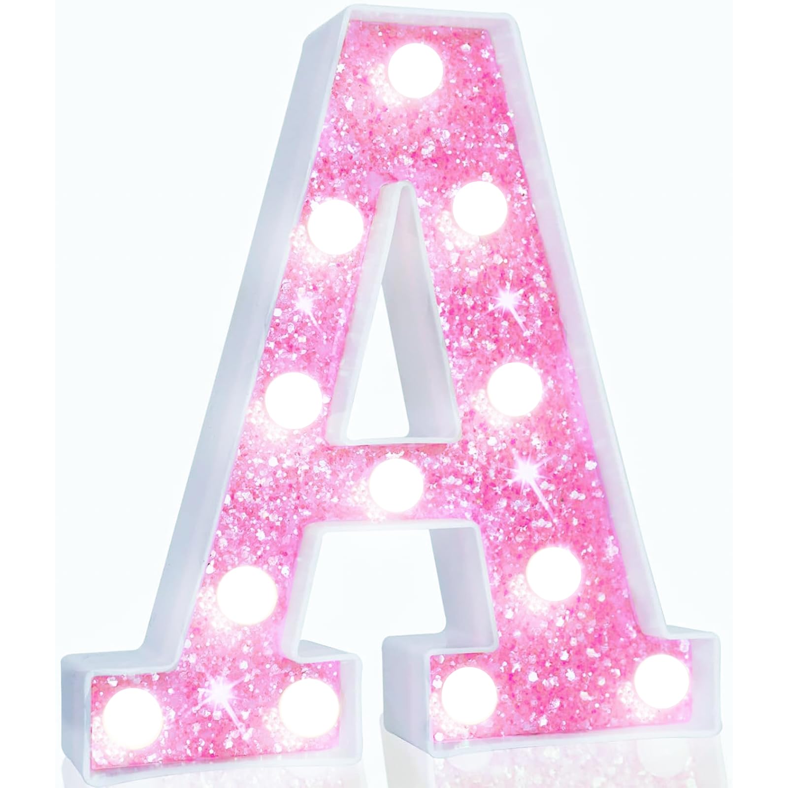 Pooqla Led Marquee Letter Lights  Light Up Letters Glitter Letter Sign Girls Gift  Battery Powered Night Light Pink Birthday Party Room Wedding Christmas Girls Bedroom Dorm Decoration  Cool White A