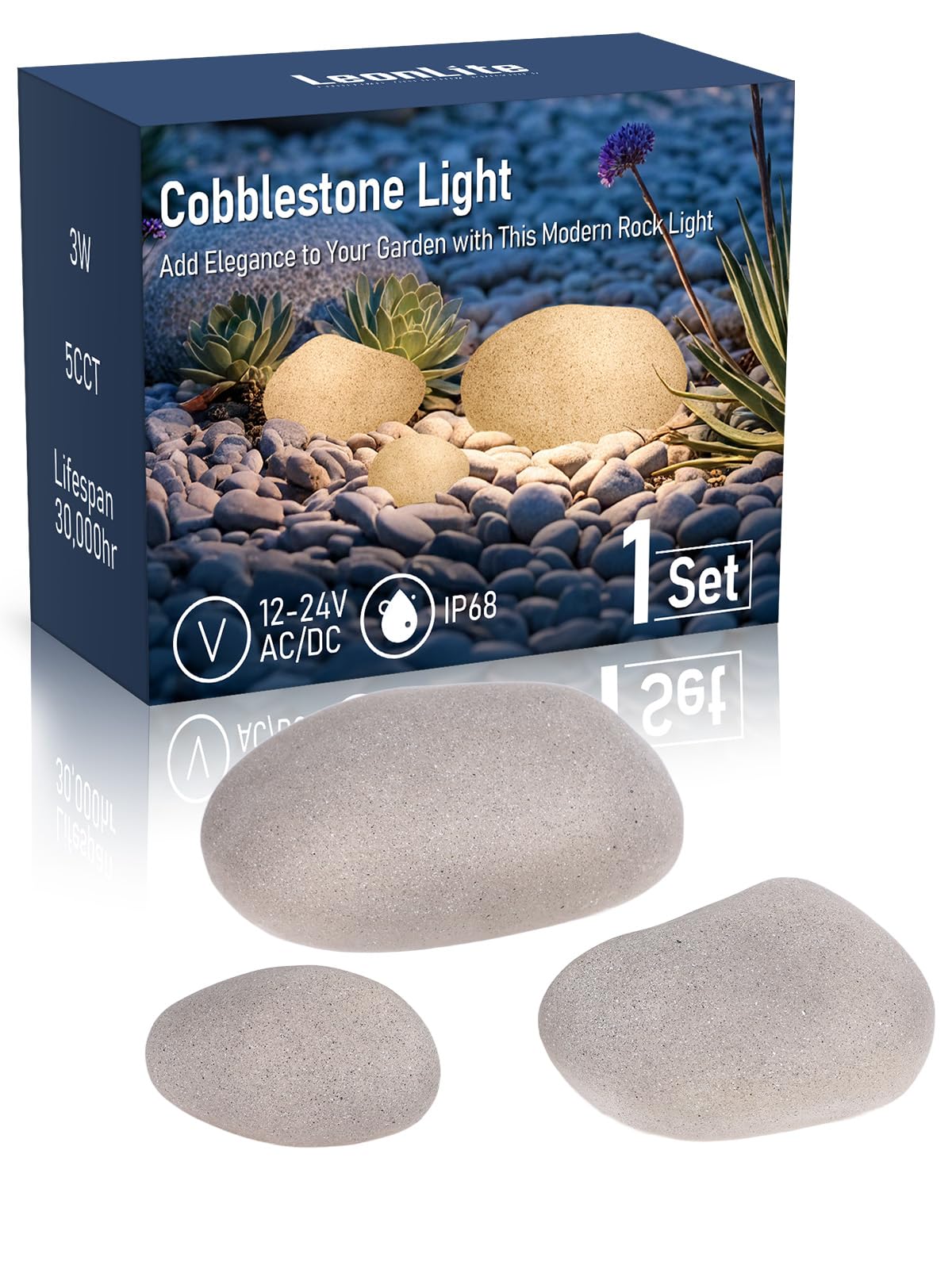 LEONLITE Low Voltage Pebble Shape Lights Outdoor, 5CCT Cobblestone Pathway Lights 3Pcs, LED Decorative Garden Light for Yard, 12