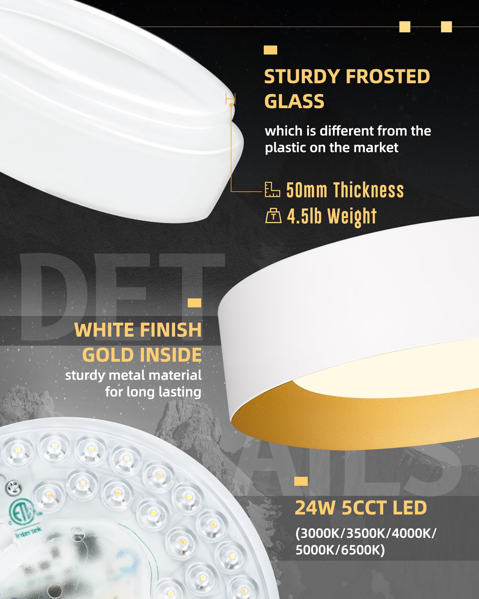 Autelo 12'' Flush Mount Ceiling Light, 3Cct Led Light Fixtures Ceiling Mount, Modern Ceiling Light With Frosted Glass In White M