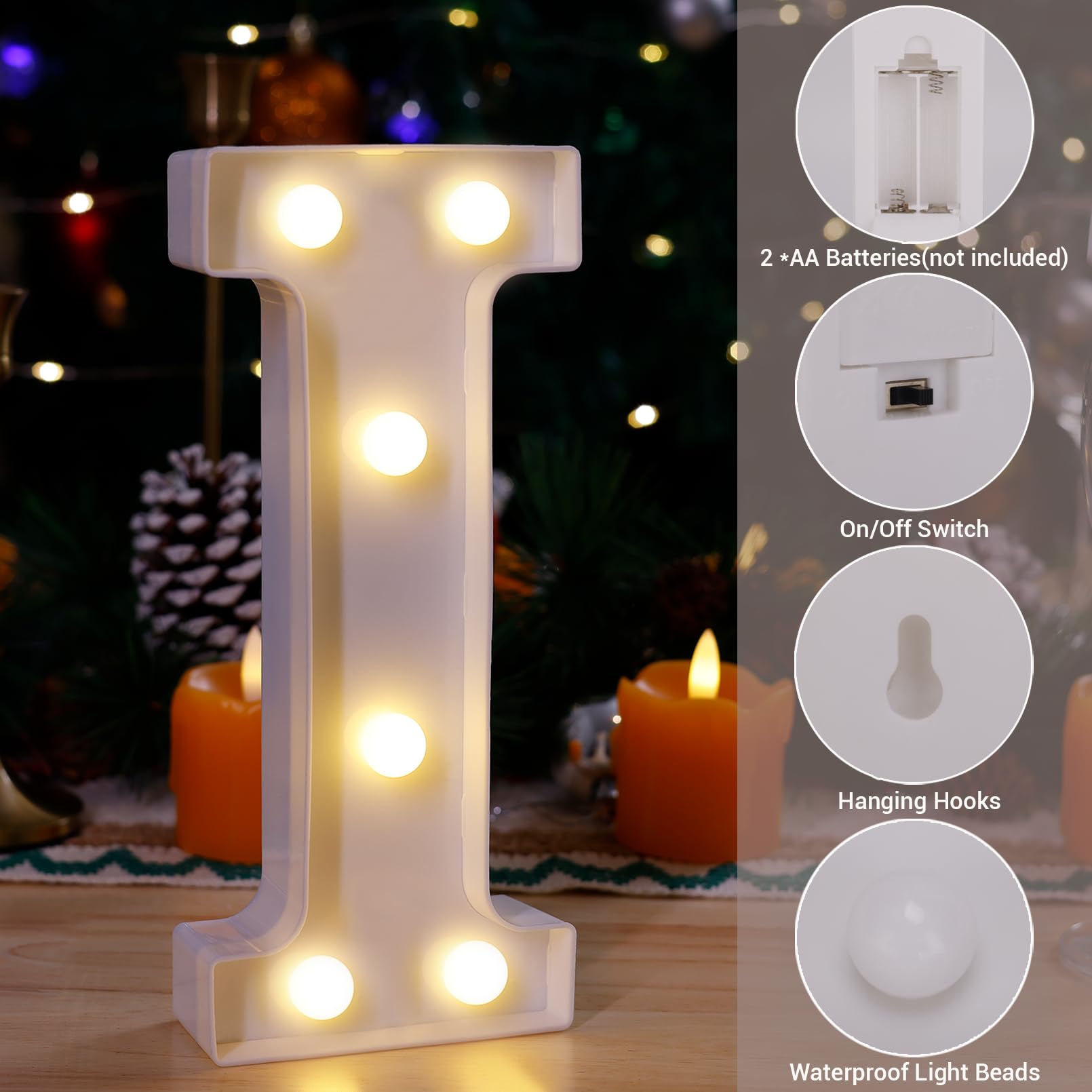 Tronsboo Led Marquee Sign Light Up Letters, Alphabet Light Up Letters Sign, Battery Powered Led Letter Lights For Night Light, Wedding, Birthday, Party, Christmas Or Home Decor (Letter I)