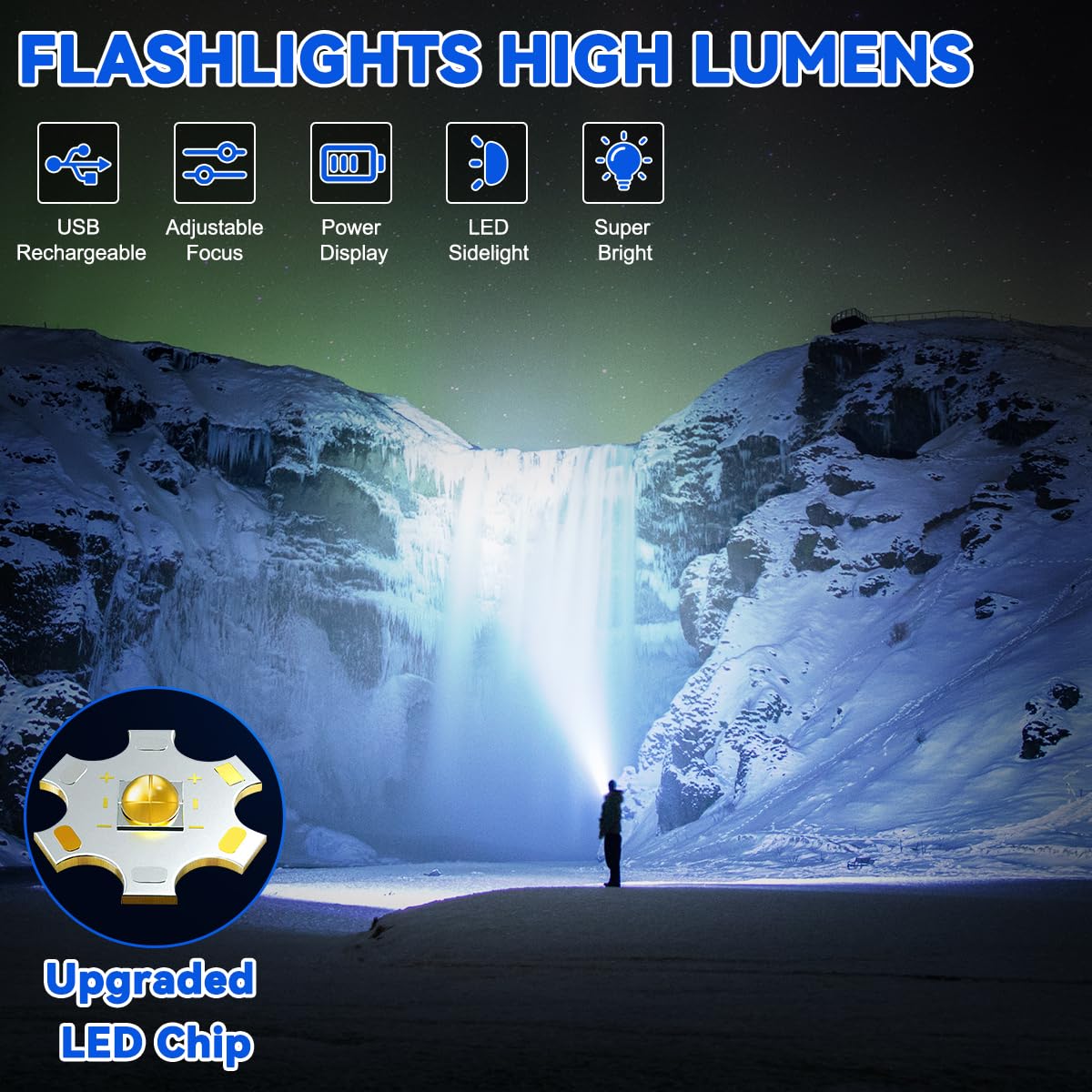 KYEKIO 6Pack Rechargeable Flashlights, 7 Modes, Super Bright LED, Adjustable Tactical, Black Aluminum