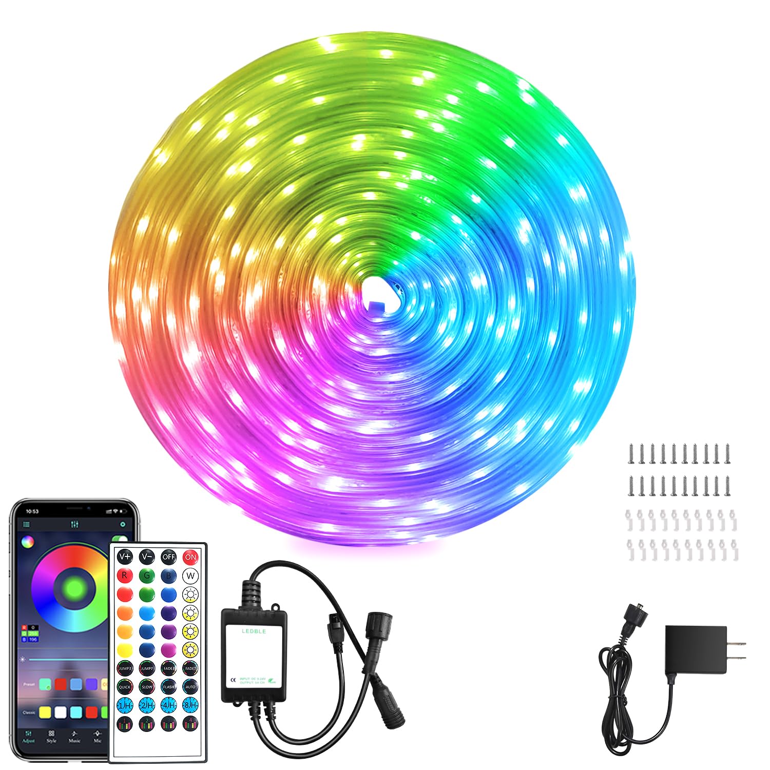 vimeepro LED Strip Lights, 66ft Waterproof RGB Lights with Remote & App Control, Model vimeepro-ledFS5M01