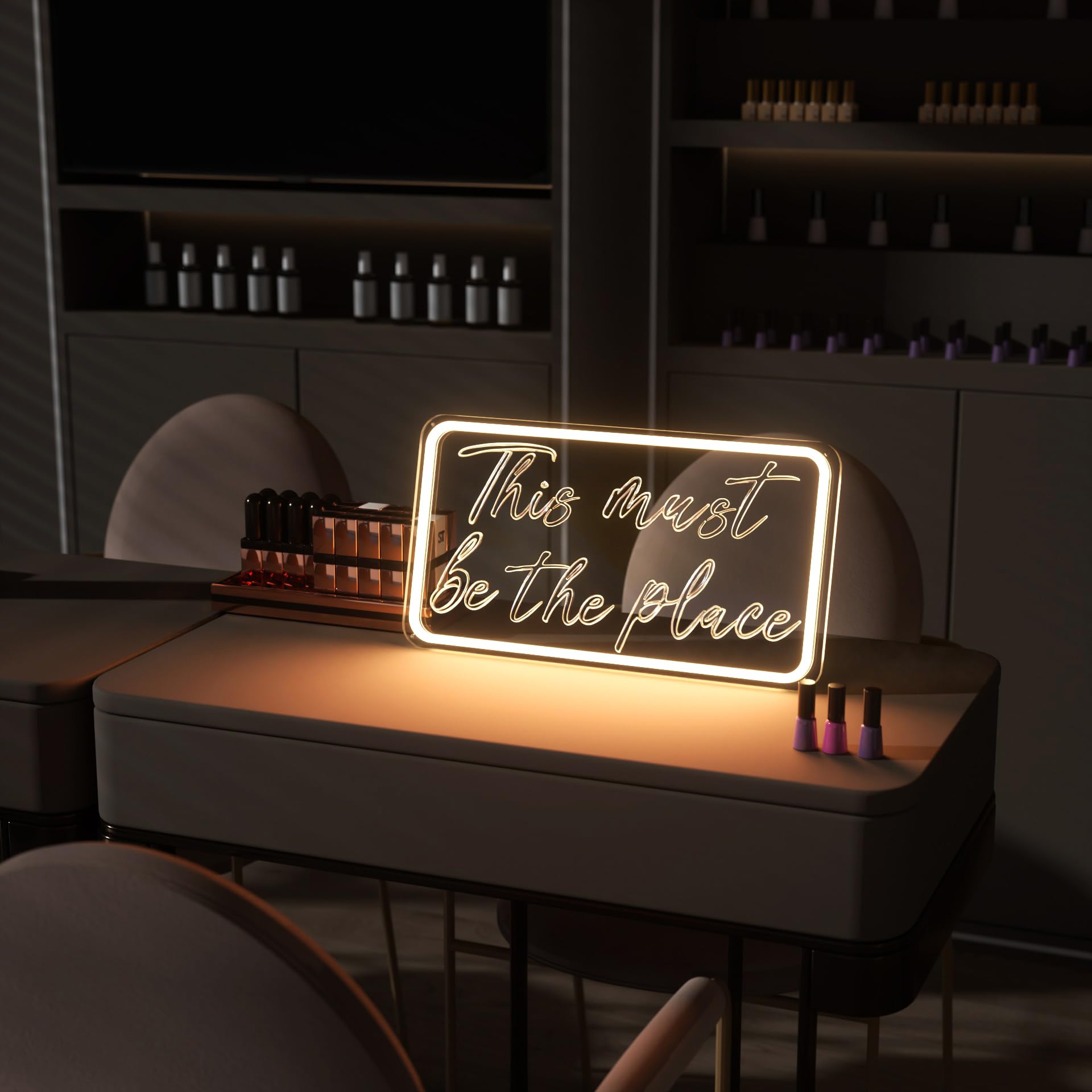 welltodo LED Neon Sign - This Must Be The Place, Dimmable, USB Powered, Acrylic, 15.95 x 8.75 inches, Warm White