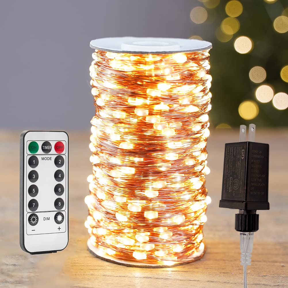 Resnice 400Ft Extra Long Warm White Plug In Fairy Lights 1200 Led Waterproof Copper Wire String Lights Twinkle Lights With Remote For Christmas Tree Bedroom Porch Patio Ceiling Garden Wedding Party