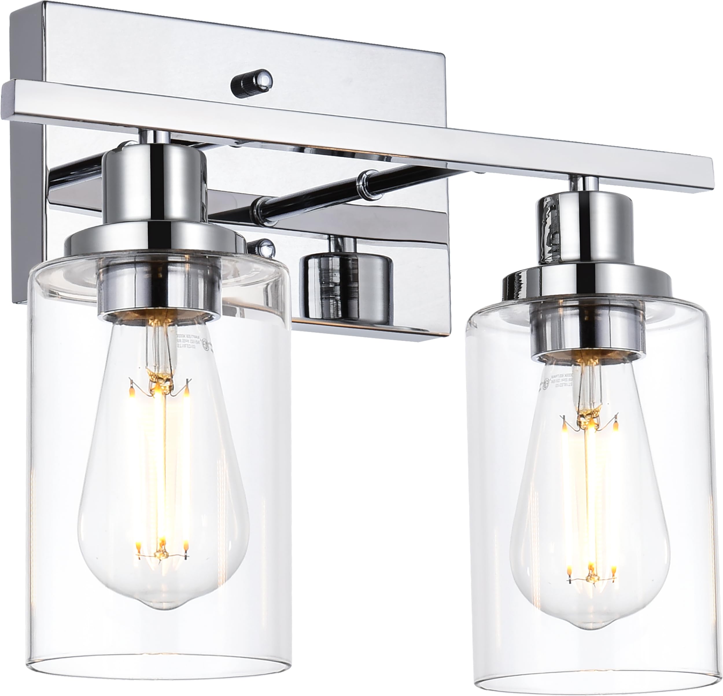 MELUCEE Wall Sconces 2-Light Chrome Modern Bathroom Lighting Fixture with Clear Glass Shade Model 450-2W-CH