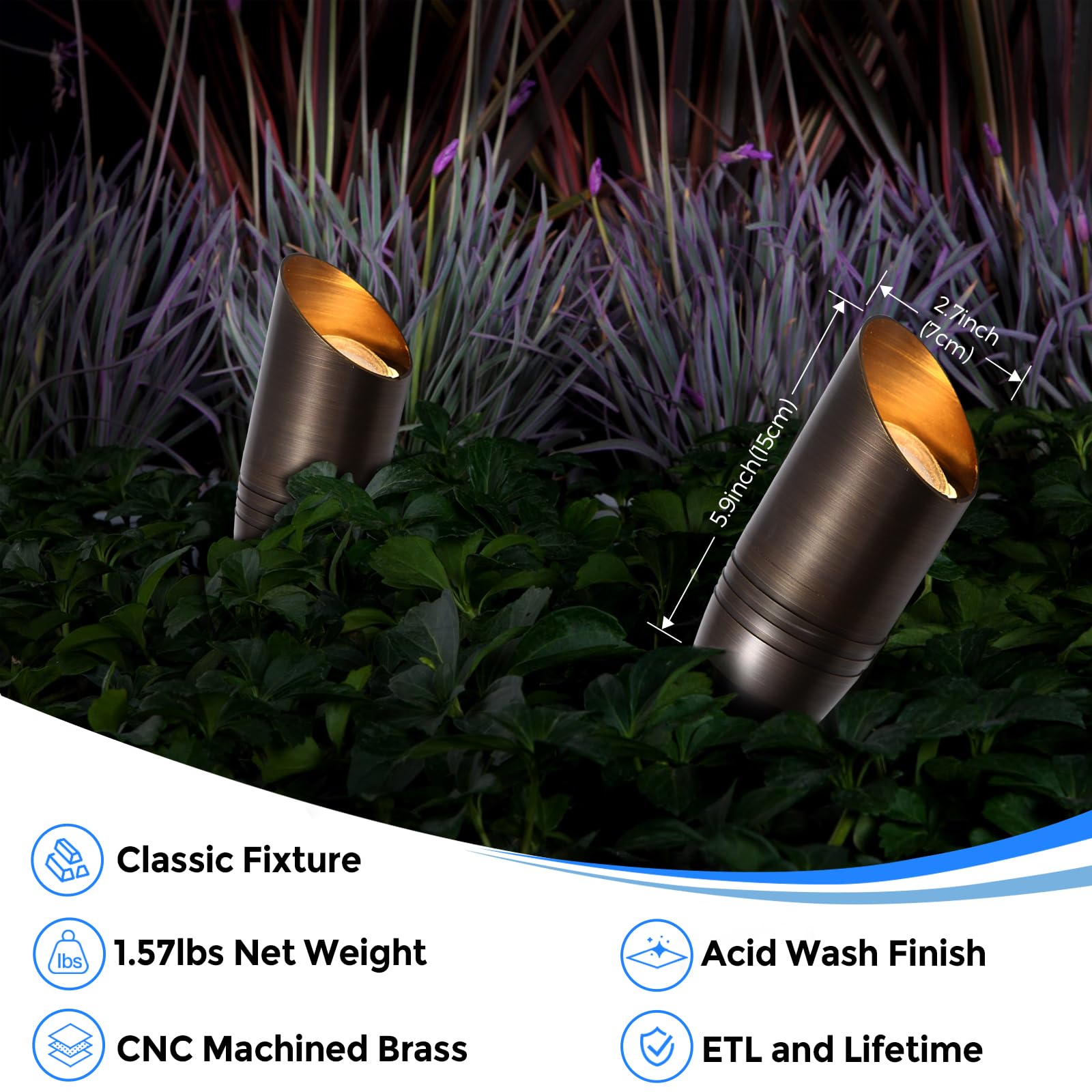 Gardencoin Solid Brass Outdoor Landscape Spotlights, 12V Heavy Duty Low Voltage Landscape Lighting, Led Spot Light Fixture Water