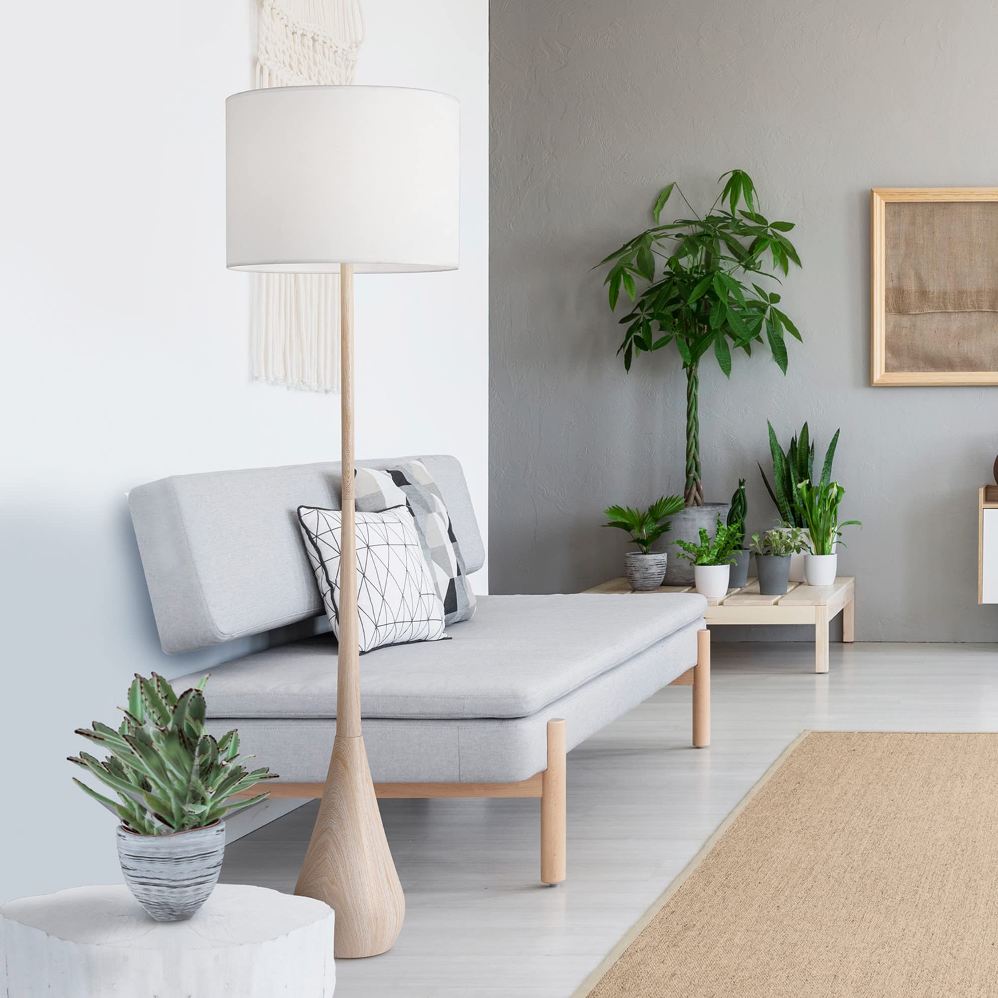 Globe Electric 52112 Kanana 65'' Floor Lamp, Faux Wood, Cotton Shade