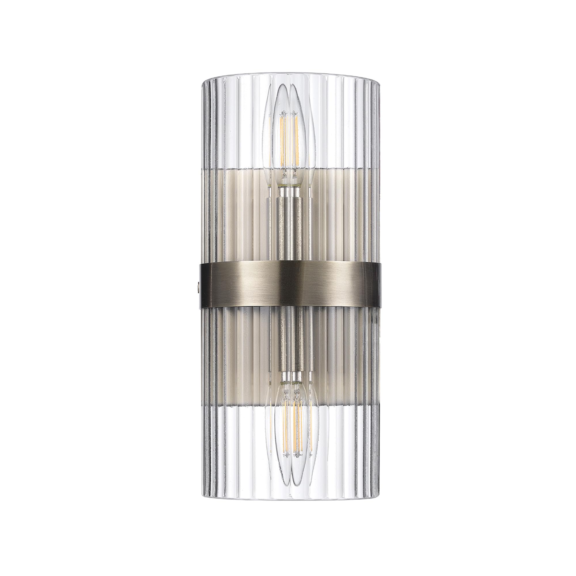 Globe Electric 65000046 2-Light Wall Sconce, Matte Brass, Ribbed Glass Shade, E12 Base Sockets, Wall-Lamp Dimmable, Lights For B