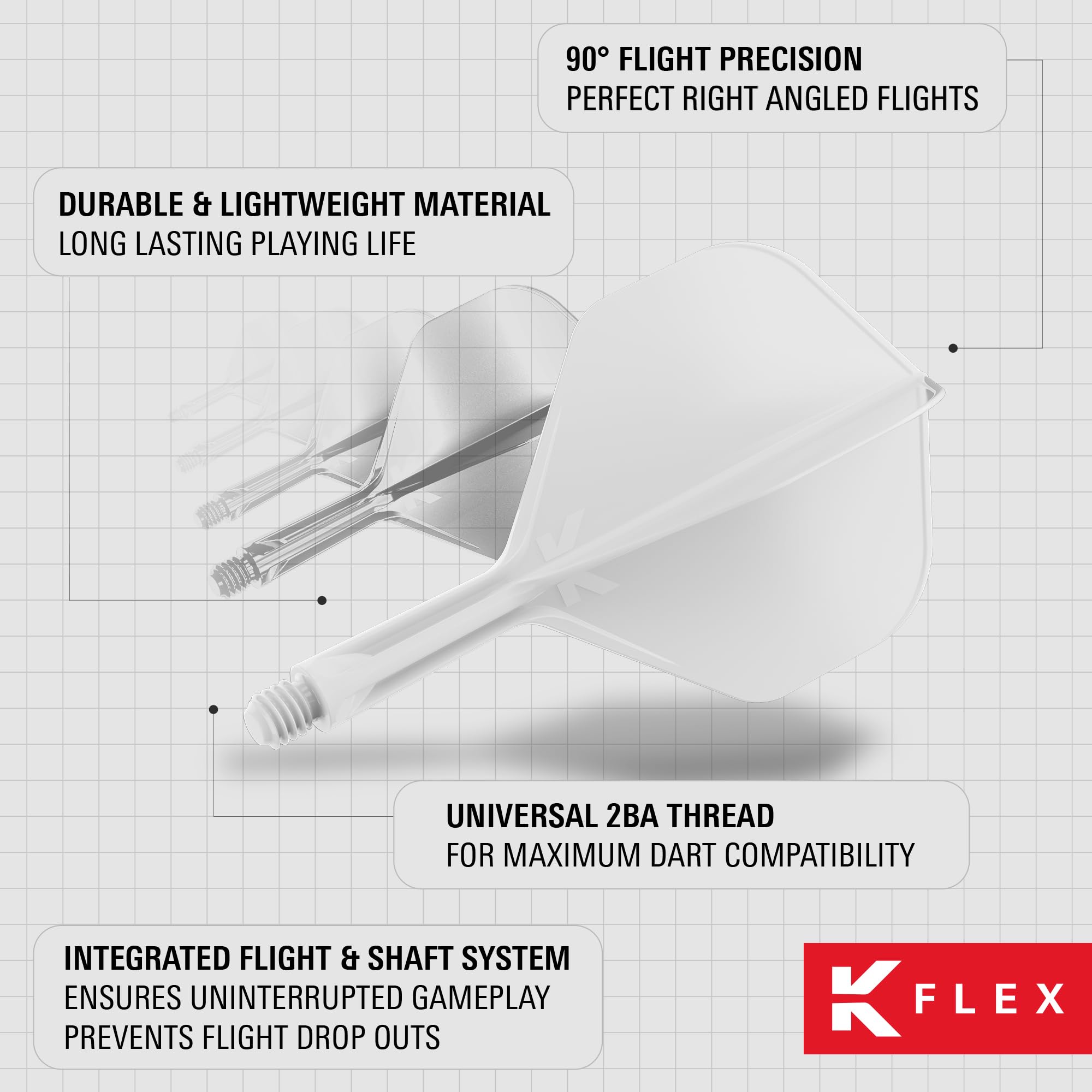 Target Darts K Flex Integrated Dart Flights And Shafts  No.2 White (Intermediate) | Pack Of 3 K-Flex - No2  Kflex All In One Moulded Dart Flight & Stem | Professional Dart Accessories