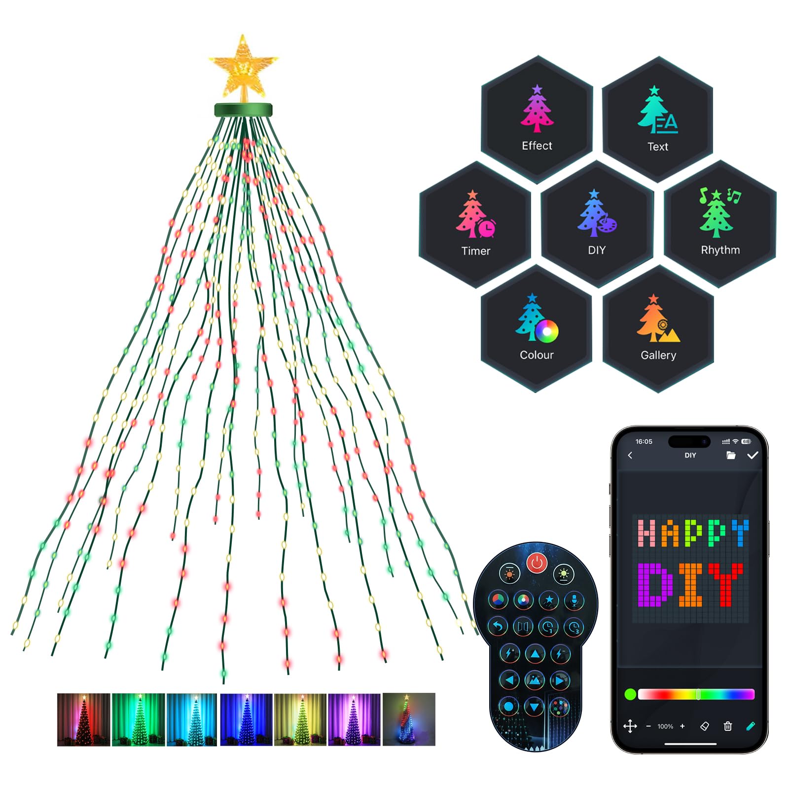 Super RGB 7Ft Ring Christmas Tree Lights, 400 LEDs Color Changing DIY Animated Christmas Tree Decor Lights with Smart App & Remo