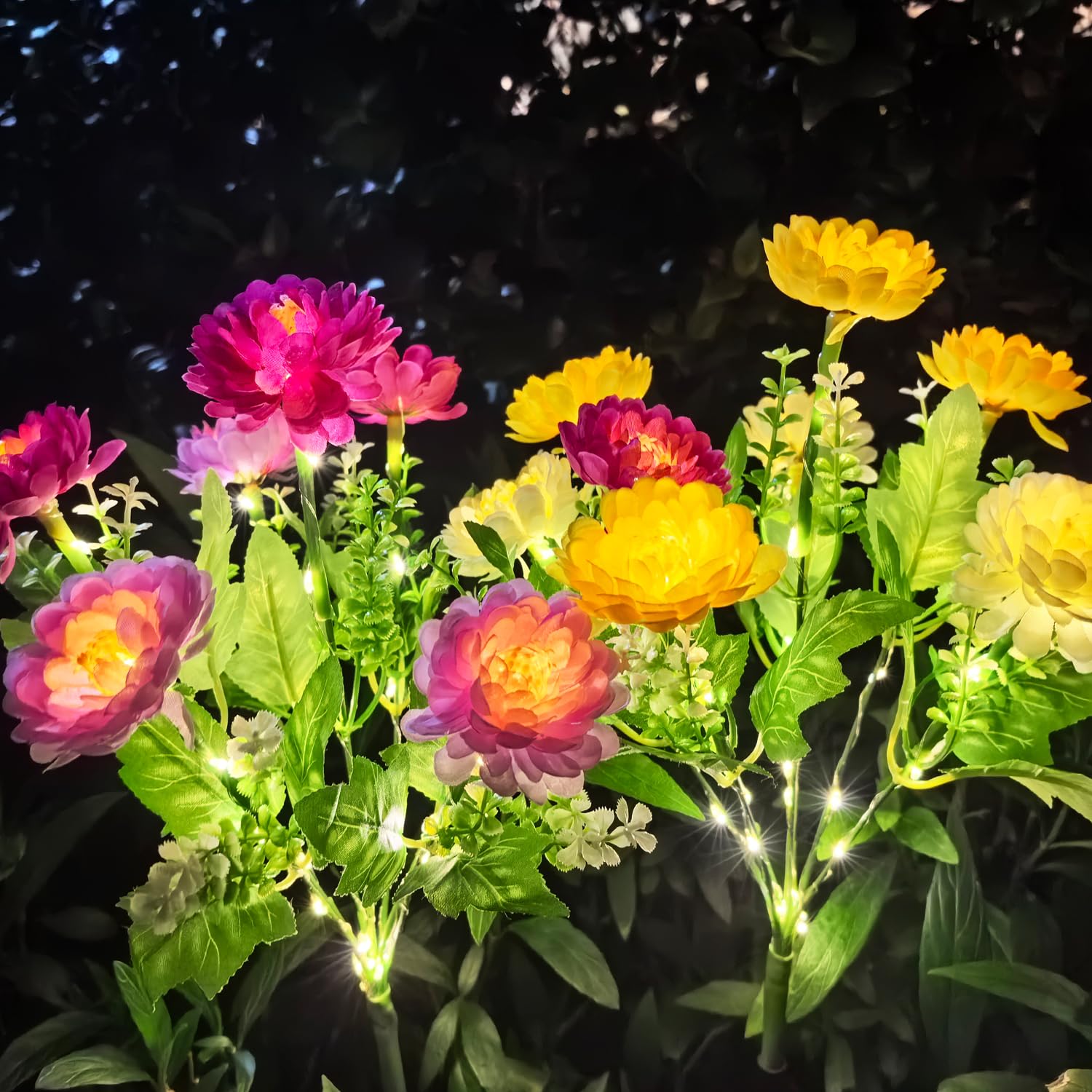Solar Flowers Lights, 2 Pack Solar-Powered Outdoor Light with 14 Blooming Flowers, Waterproof Lights for Outside Yard, Garden, P