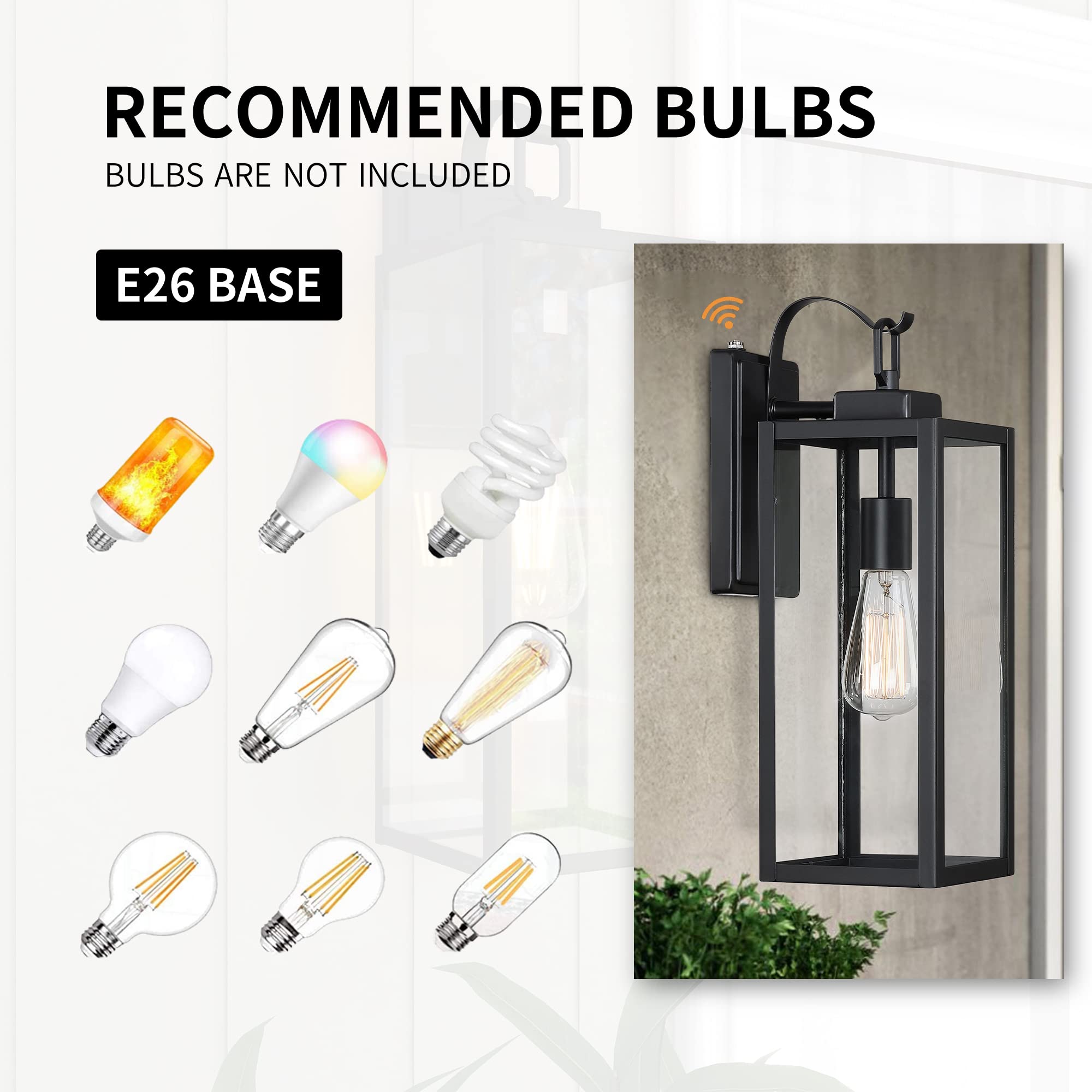 Pia Ricco Outdoor Wall Lights, Dusk to Dawn, Matte Black, 18 Inch with Sensor, ETL Listed, Clear Glass Shade
