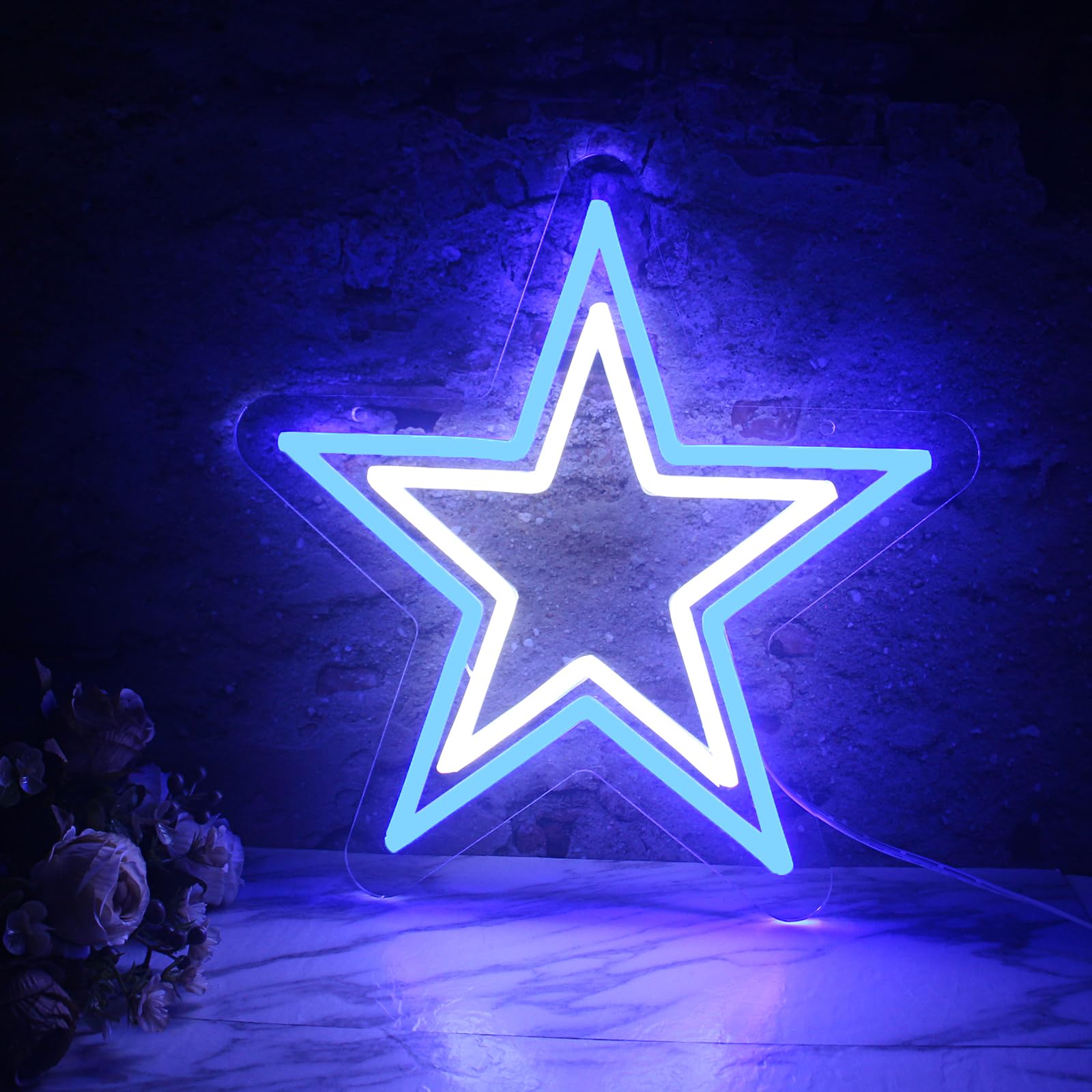 Zhujianqiang Dallas Cowboy Neon Sign LED Light, 12.8inx12in, Blue & White, Game Room Decor, Model ShinyLightz-Star