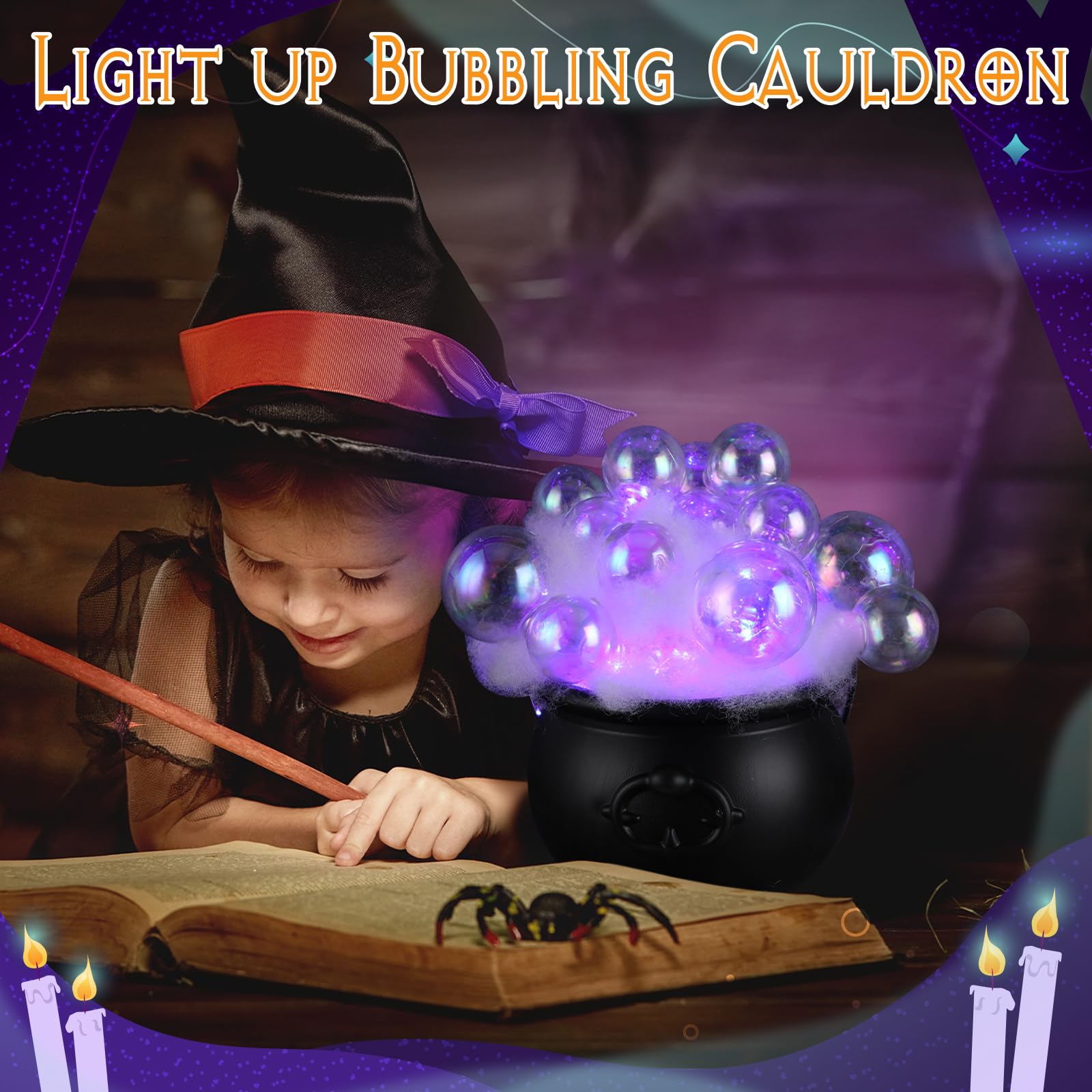 Wenqik Halloween Bubble Cauldron DIY Set, 33 Pcs, 30 Clear Plastic Balls, Purple, Model SIX-Wenqik-46
