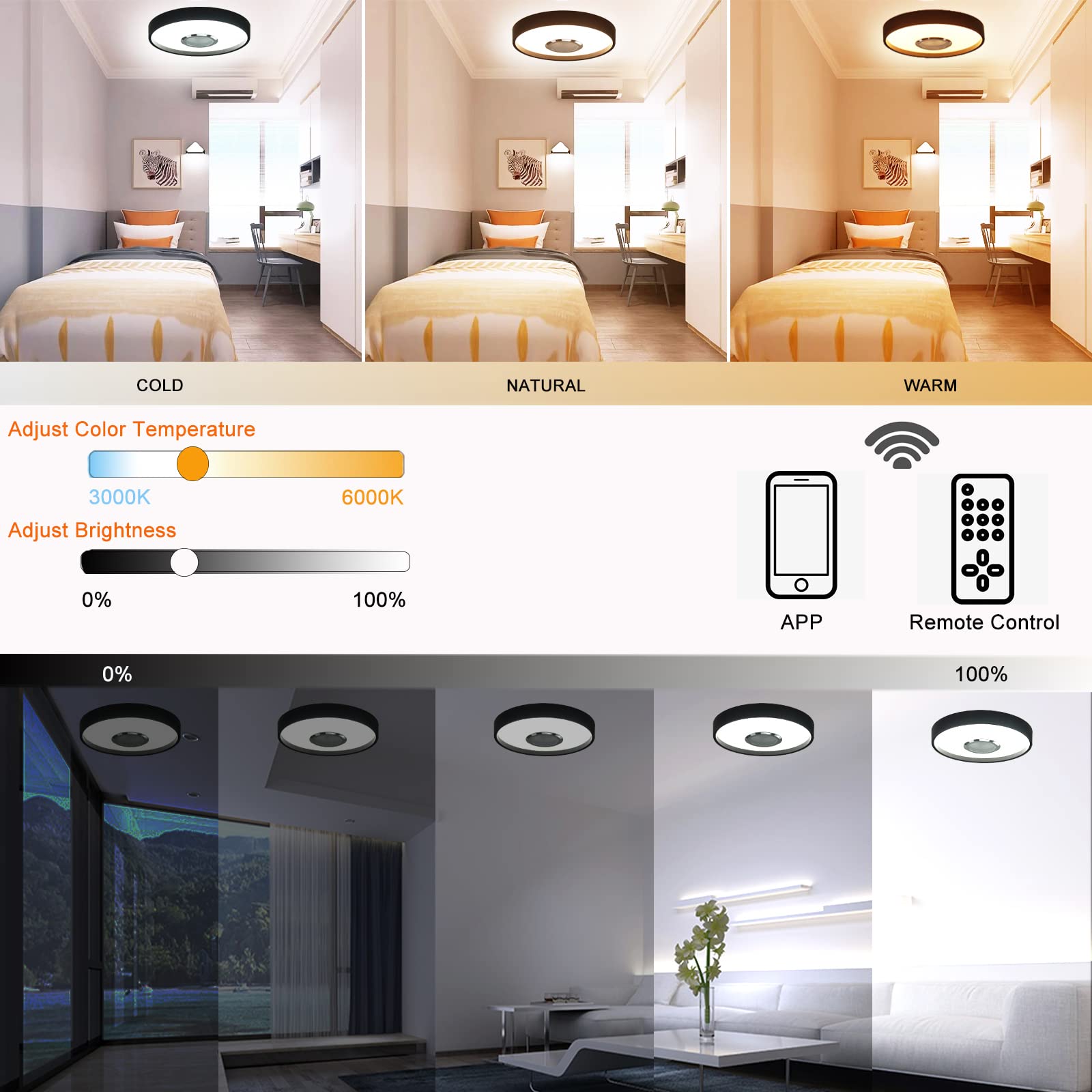 Smart Led Waterproof Shower Ceiling Light Fixture With Bluetooth Speaker,11Inch 18W,3000-6500K,Dinmmable Music Lamp Rgb Color Ch
