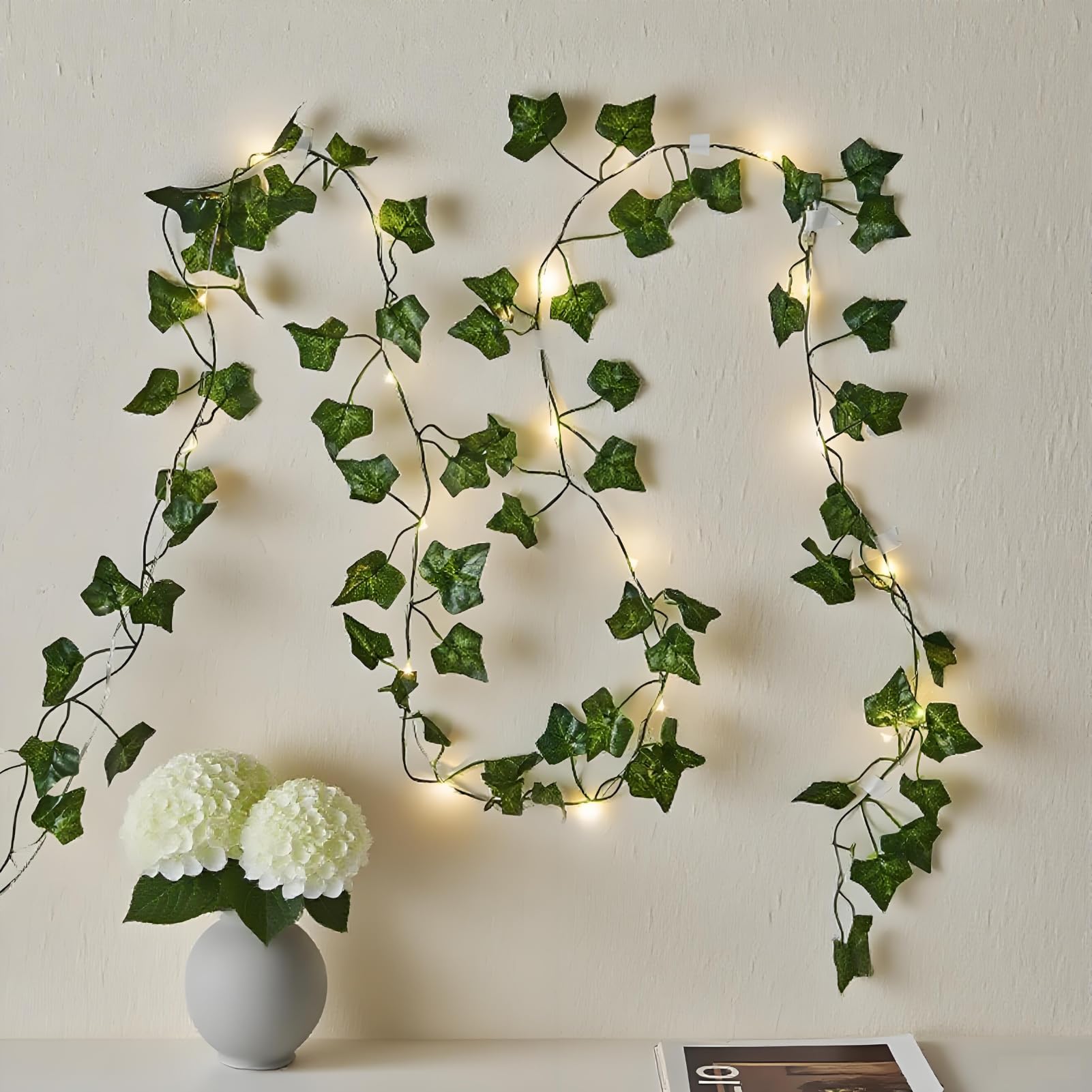Nakolulu 40ft Ivy String Lights, 120 LED Warm White, USB & Battery Operated, Timer, 8 Modes, Model IVSL