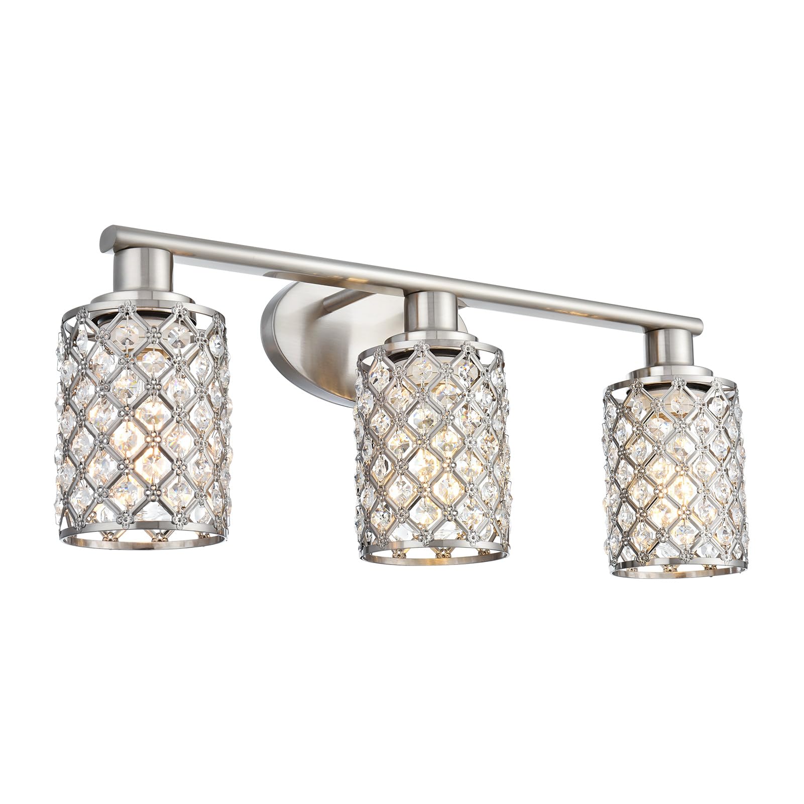 3 Light Bathroom Light Fixtures, Modern Farmhouse Vanity Light,Brushed Nickel Bathroom Lights Over Mirror,Crystal Vanity Lighting Fixtures For Bathroom,Powder Room