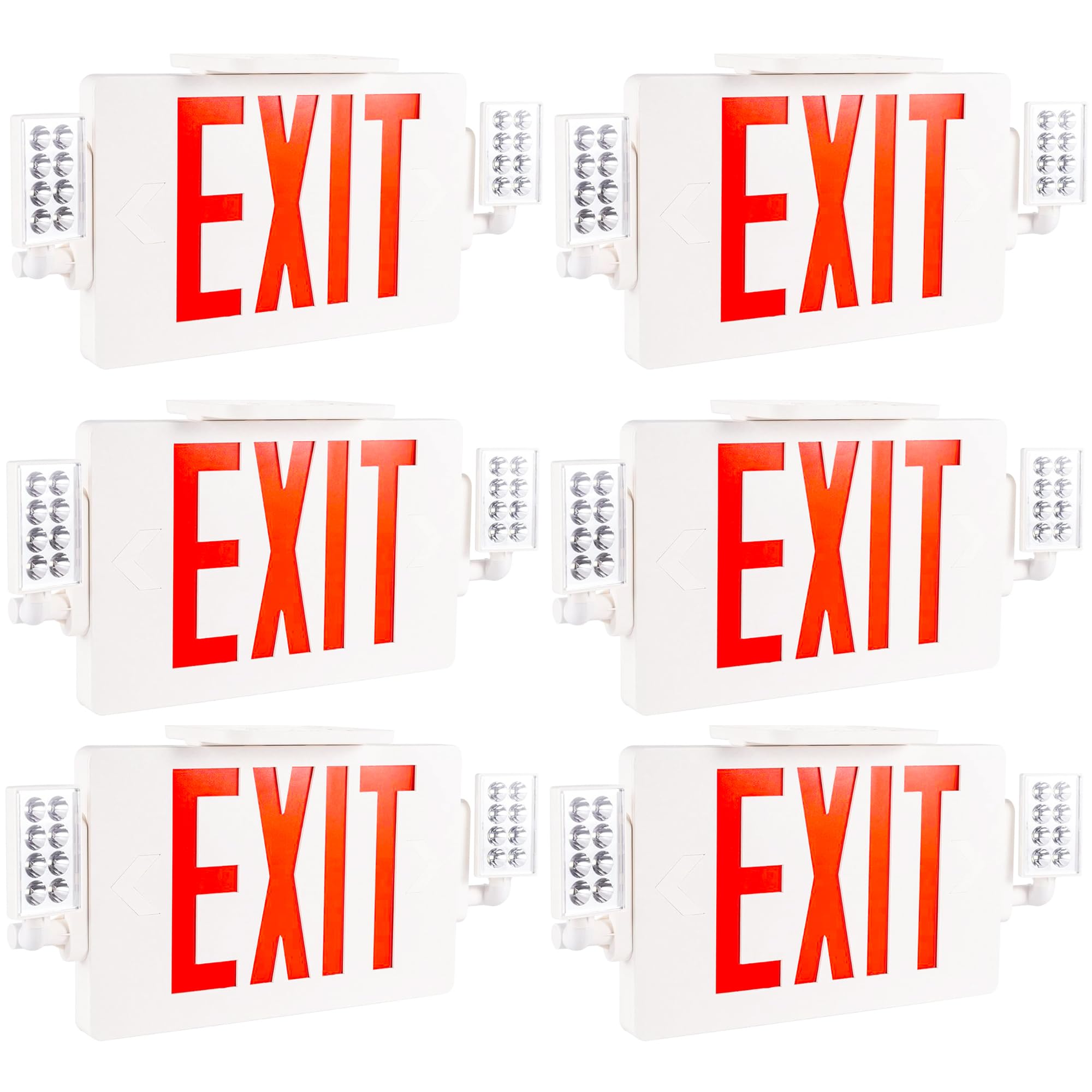 Gruenlich LED Combo Exit Sign, Emergency Light with 2 Adjustable Heads and Double Face, Back Up Batteries- US Standard Red Lette